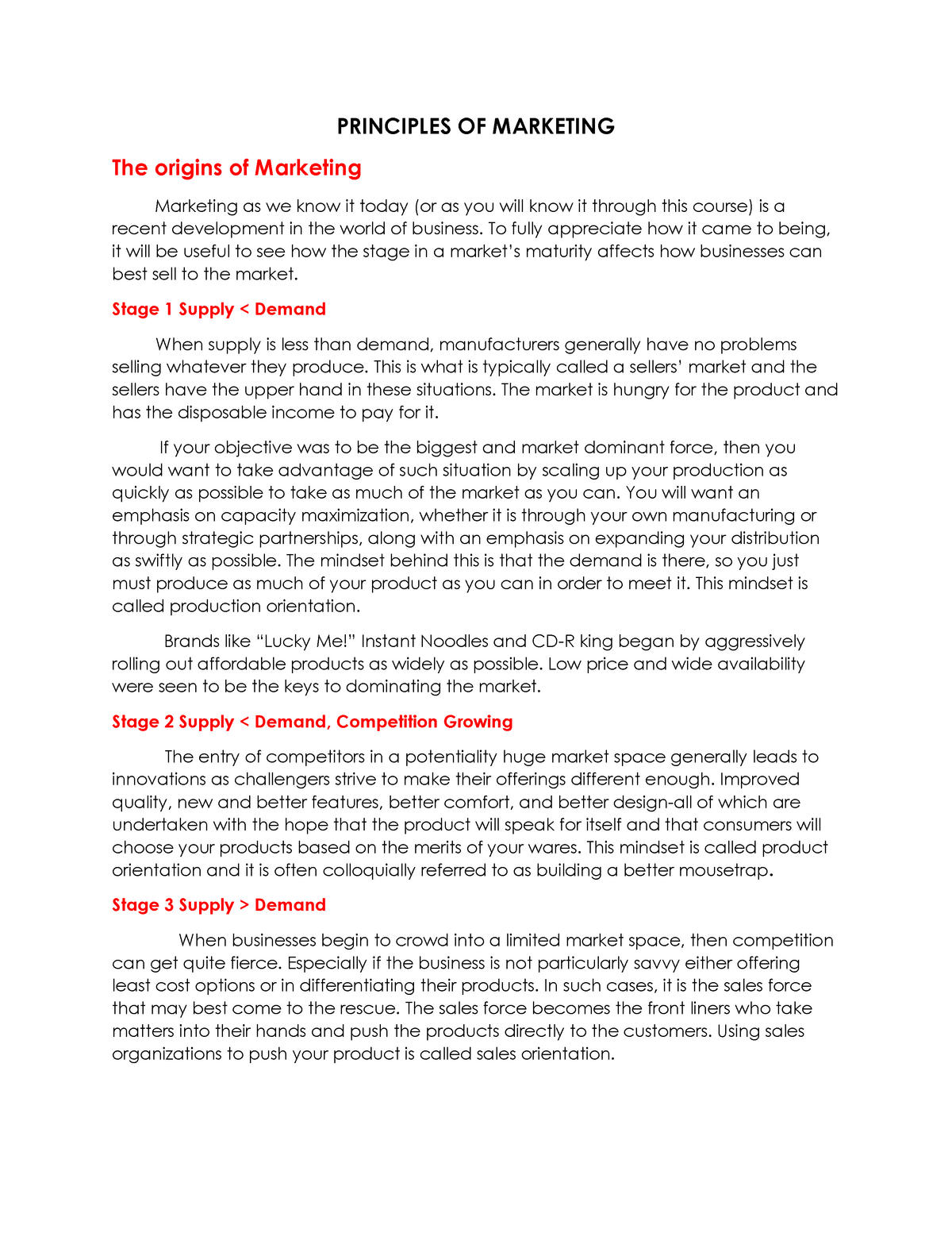 essay about marketing principles