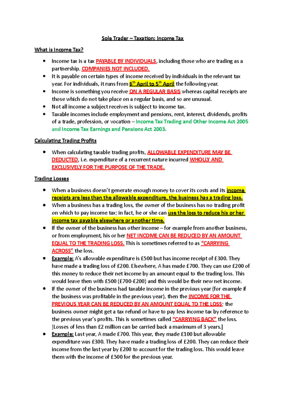 (2) Sole Trader Taxation Sole Trader Taxation Tax What is