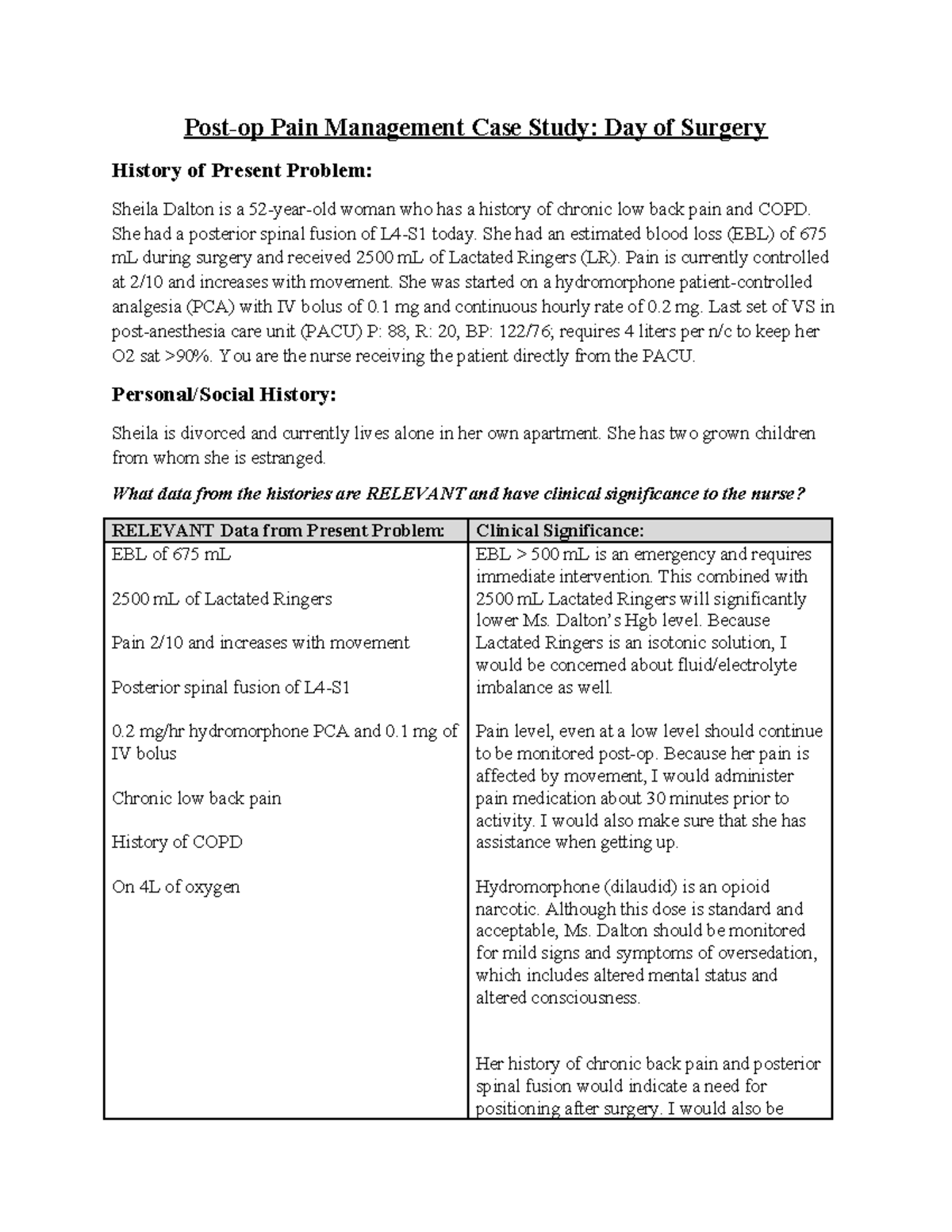 case study pain quizlet