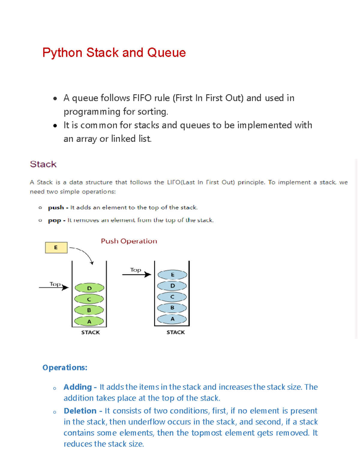 Python Stack And Queue - • It Is Common For Stacks And Queues To Be ...