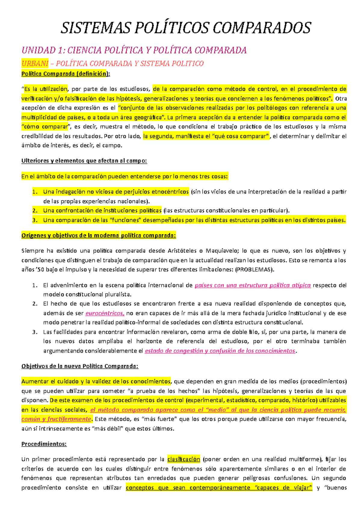 Resúmen Final Sistemas Politicos - SISTEMAS POLÍTICOS COMPARADOS UNIDAD ...