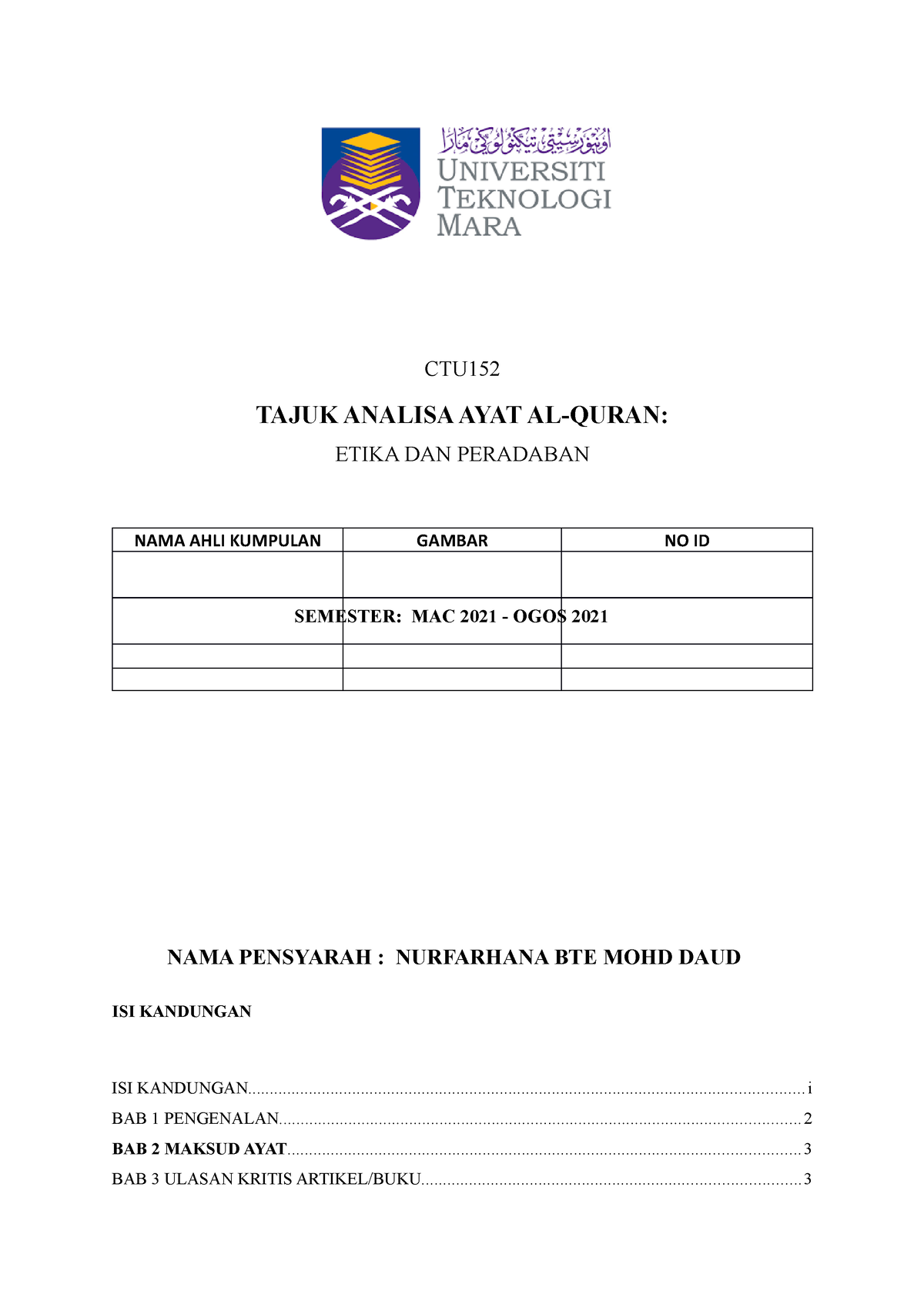 CTU152 Template Assignment Analisa AYAT - CTU ETIKA DAN PERADABAN NAMA ...