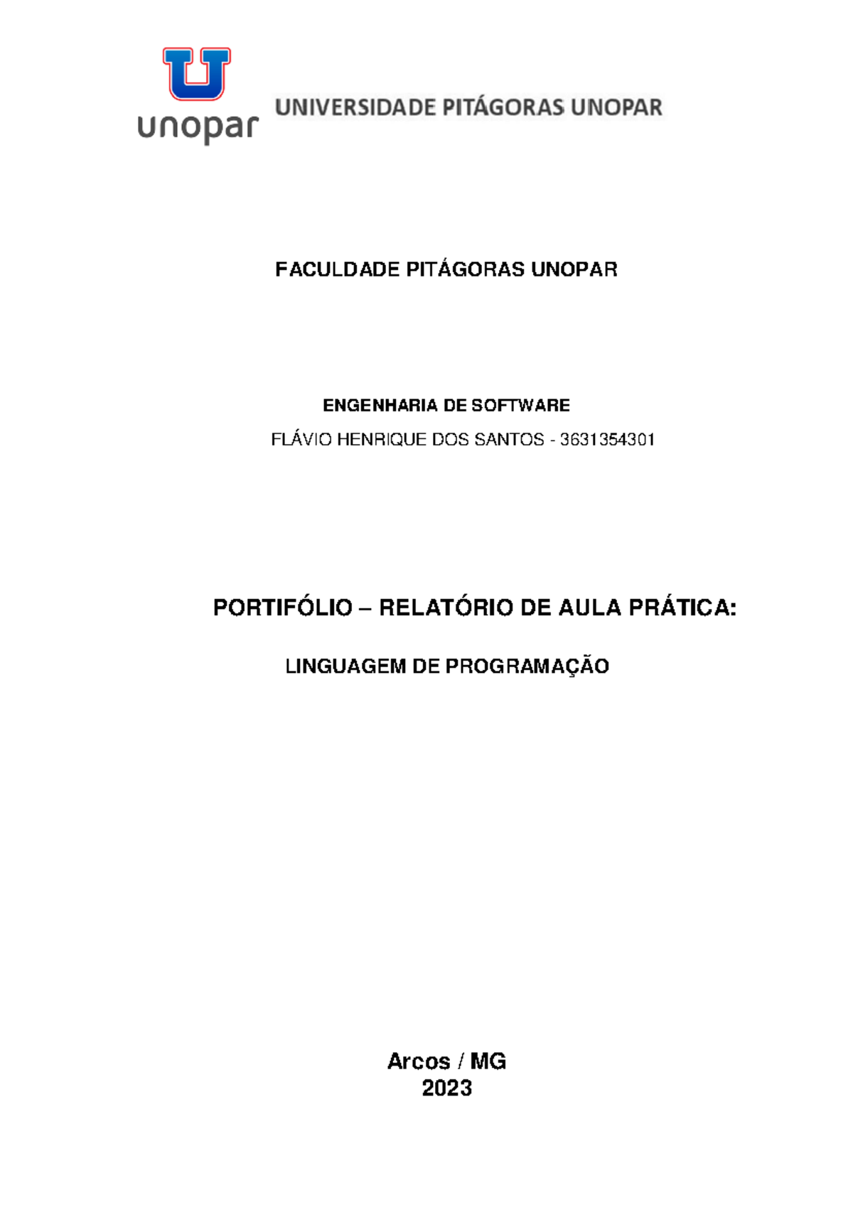 linguagem de Programas - FACULDADE PITÁGORAS UNOPAR ENGENHARIA DE ...