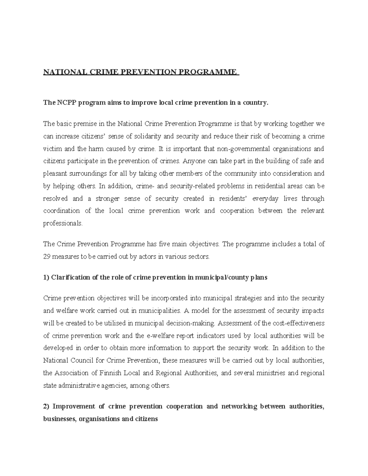 National Crime Prevention Programme - NATIONAL CRIME PREVENTION ...