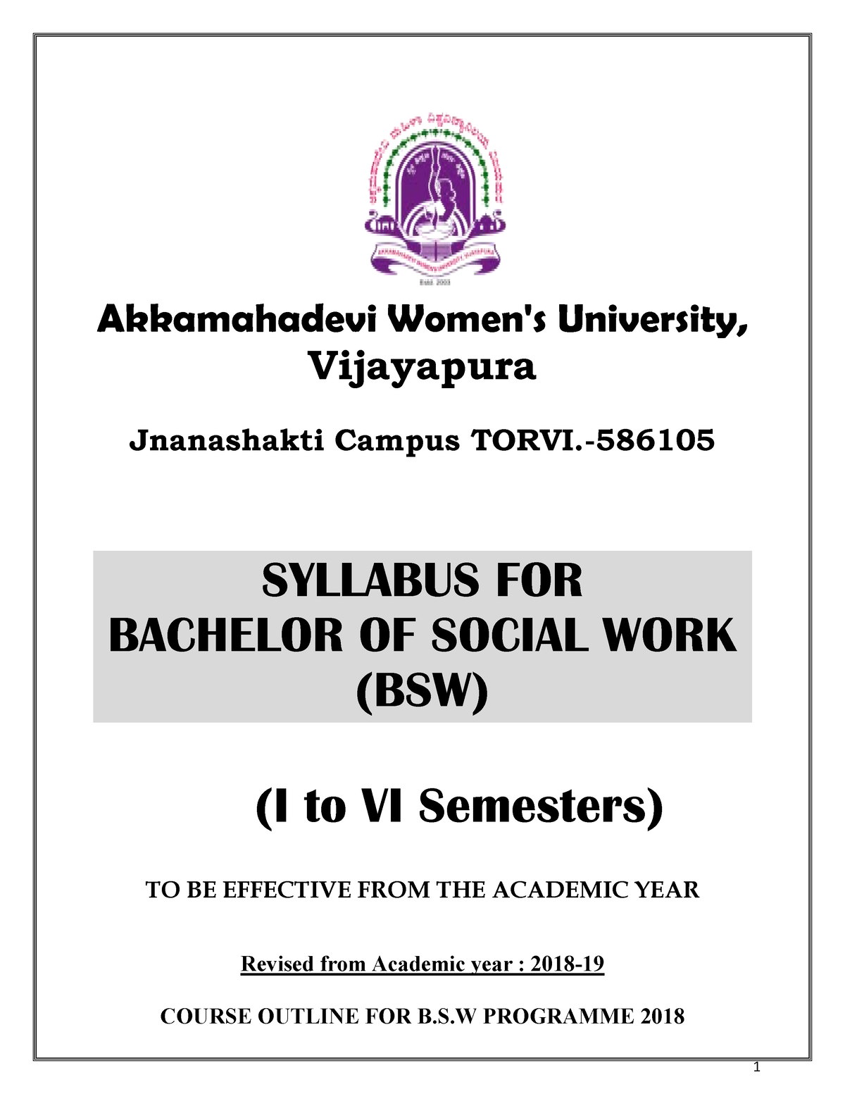 BSW-I-VI-Semester-Syllabus-2018-19-Onwards - Social Psychology For ...