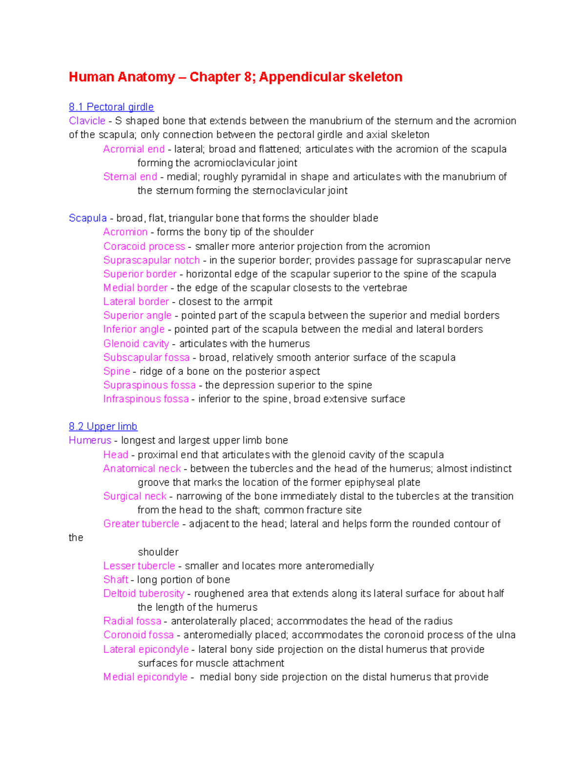 Chapter 8 Appendicular Skeleton Human Anatomy Chapter Appendicular Skeleton 8 Pectoral 9117