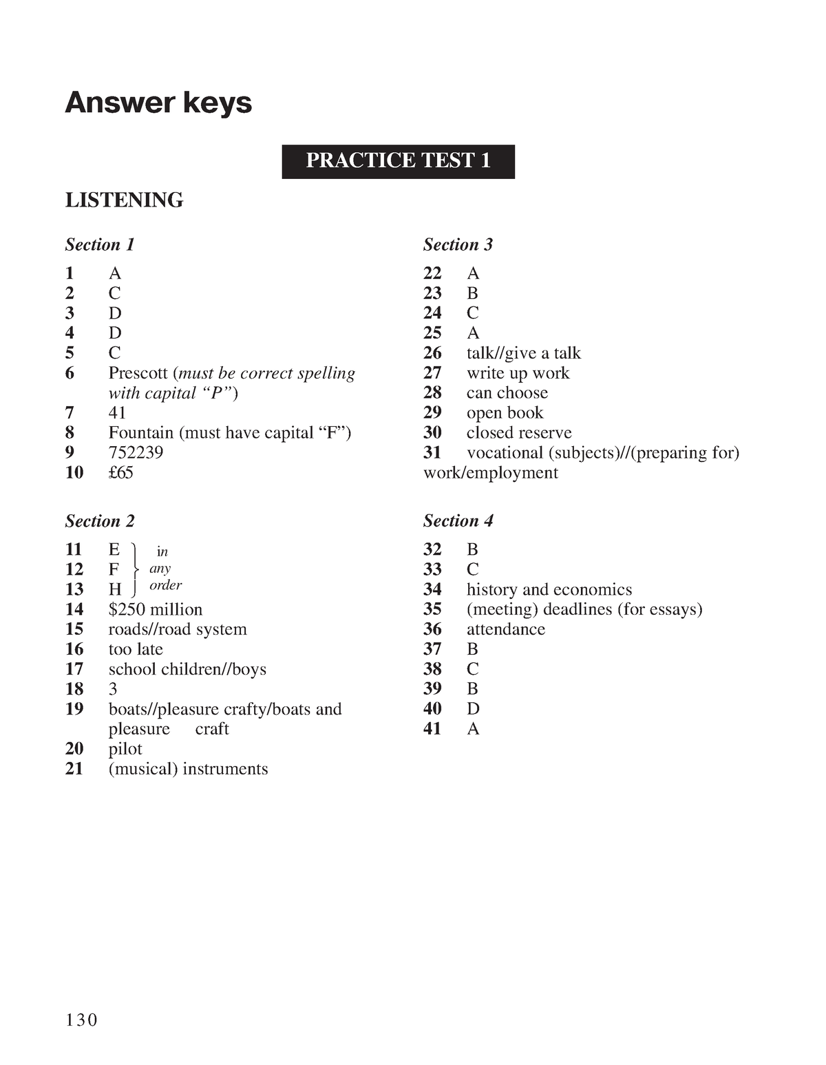 Answer - Cambridge Ielts 1 - Answer Keys Practice Test 1 Listening Section  1 1 A 2 C 3 D 4 D 5 C 6 - Studocu