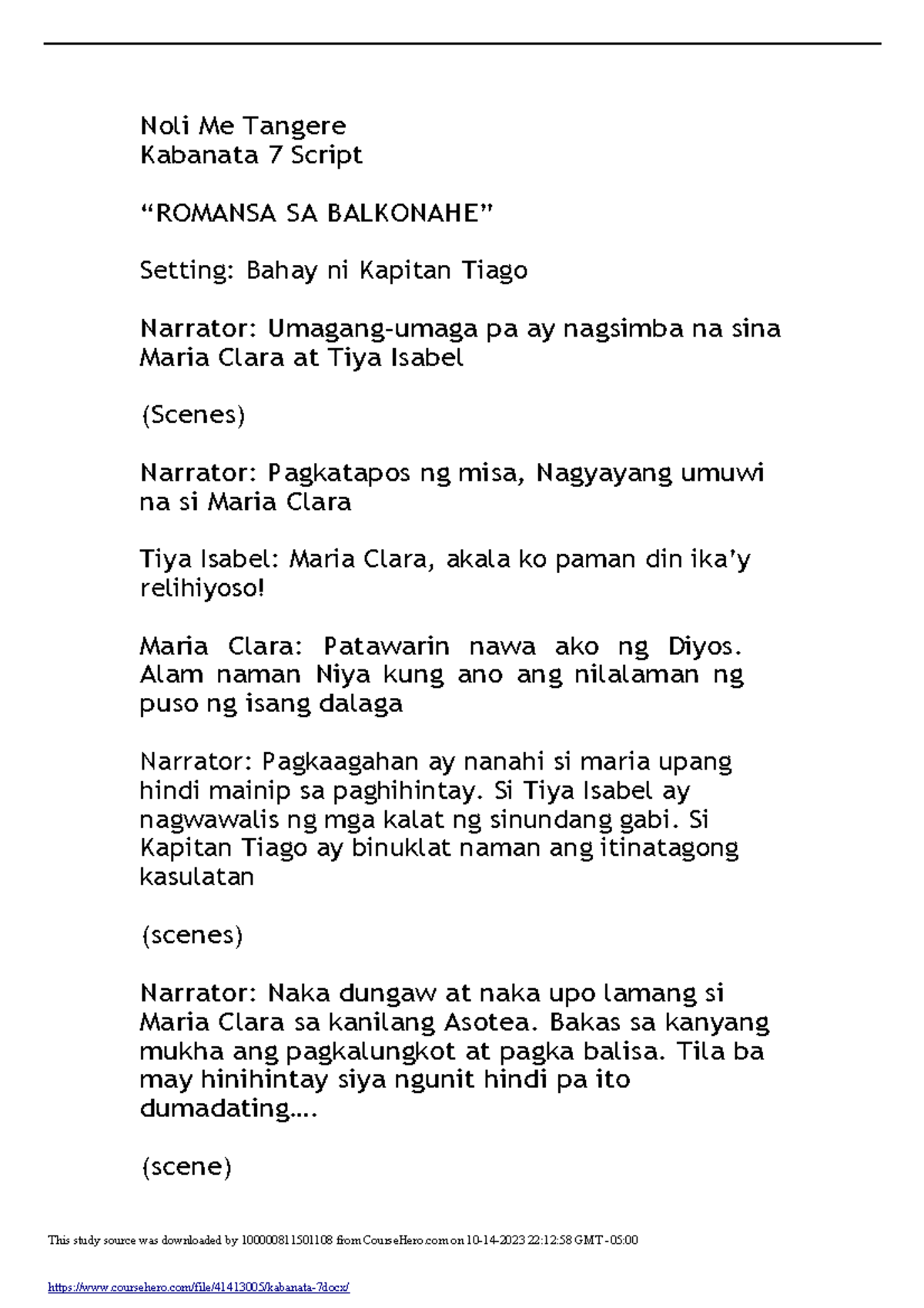 Kabanata 7docx Noli Noli Me Tangere Kabanata 7 Script “romansa Sa Balkonahe” Setting Bahay 0221