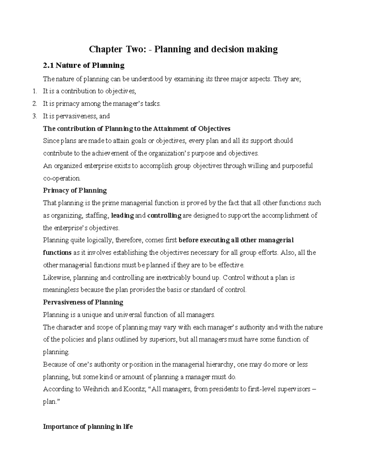 Chapter 3 planning - Chapter Two: - Planning and decision making 2 ...