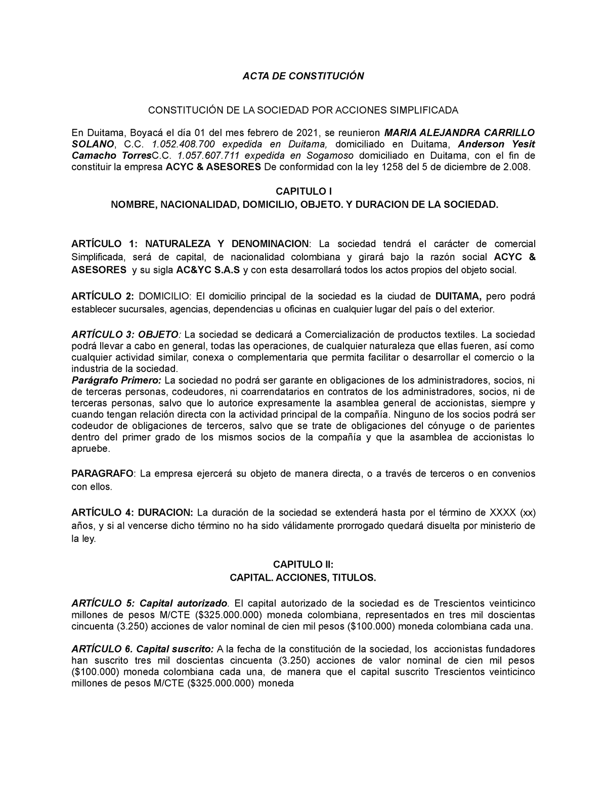 1 Acta De Constitucion Acta De ConstituciÓn ConstituciÓn De La