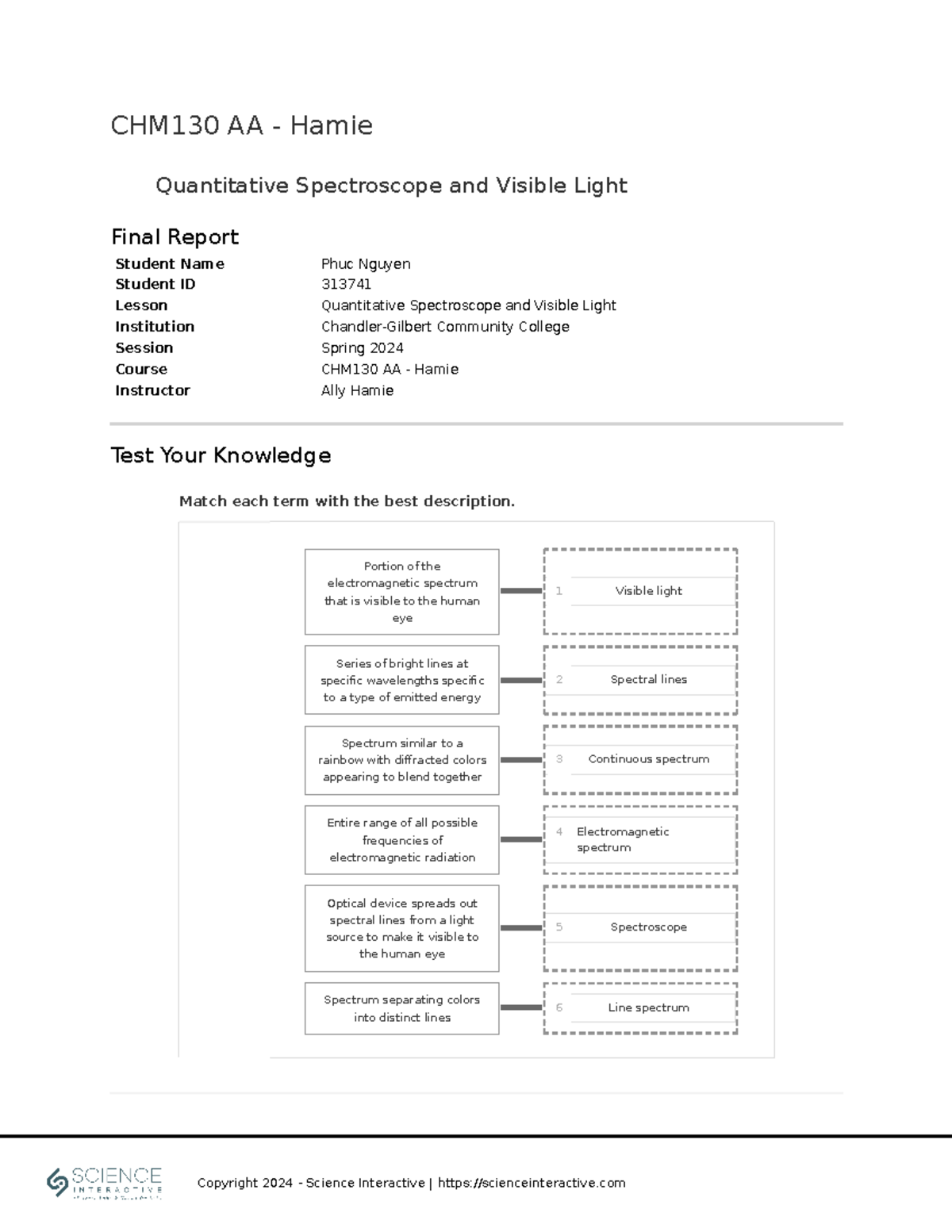 CHM130AA Quantitative Spectroscope and Visible Light - Student Name ...