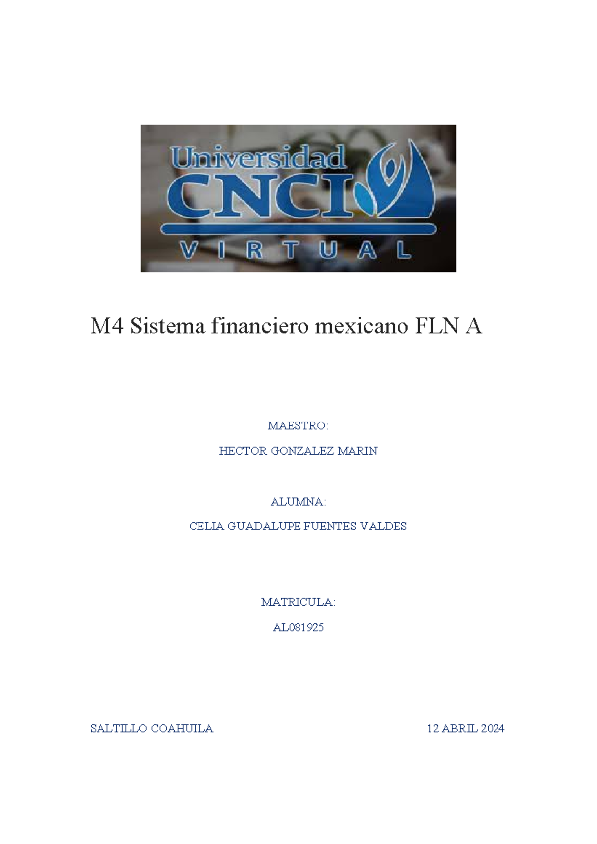 Actividad 1 Financieras - M4 Sistema Financiero Mexicano FLN A MAESTRO ...