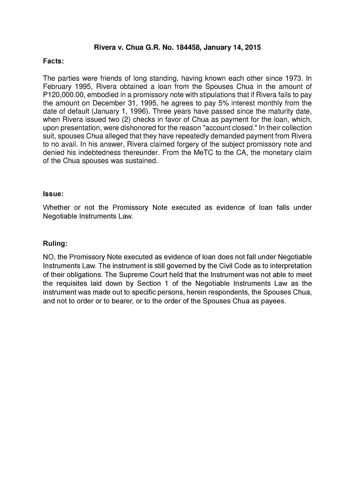 CD 4 Rivera v. Chua G.R. No. 184458, January 14, 2015 - Rivera v. Chua ...