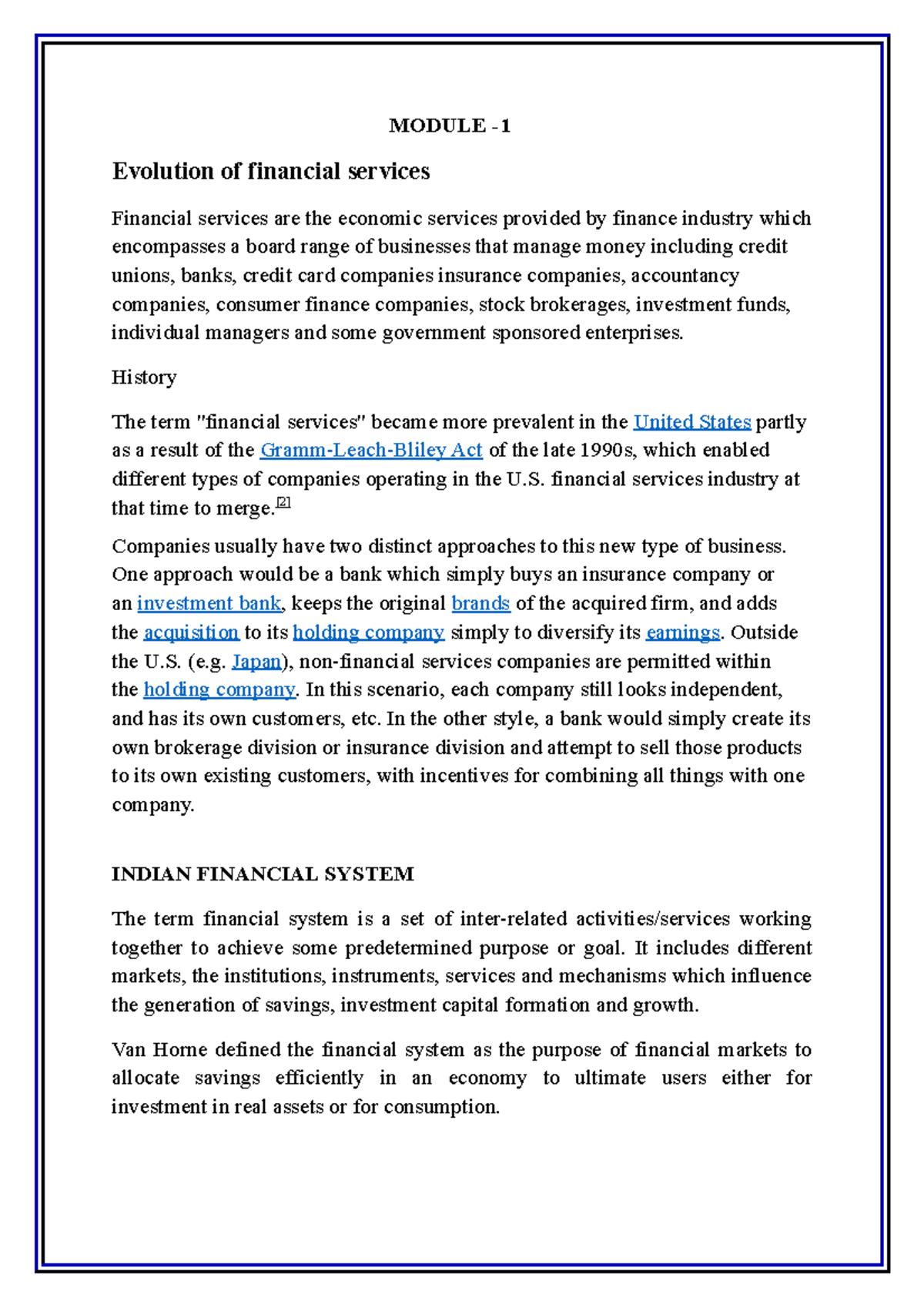 NBFC Module 1 - NBFC notes - MODULE - Evolution of financial services ...