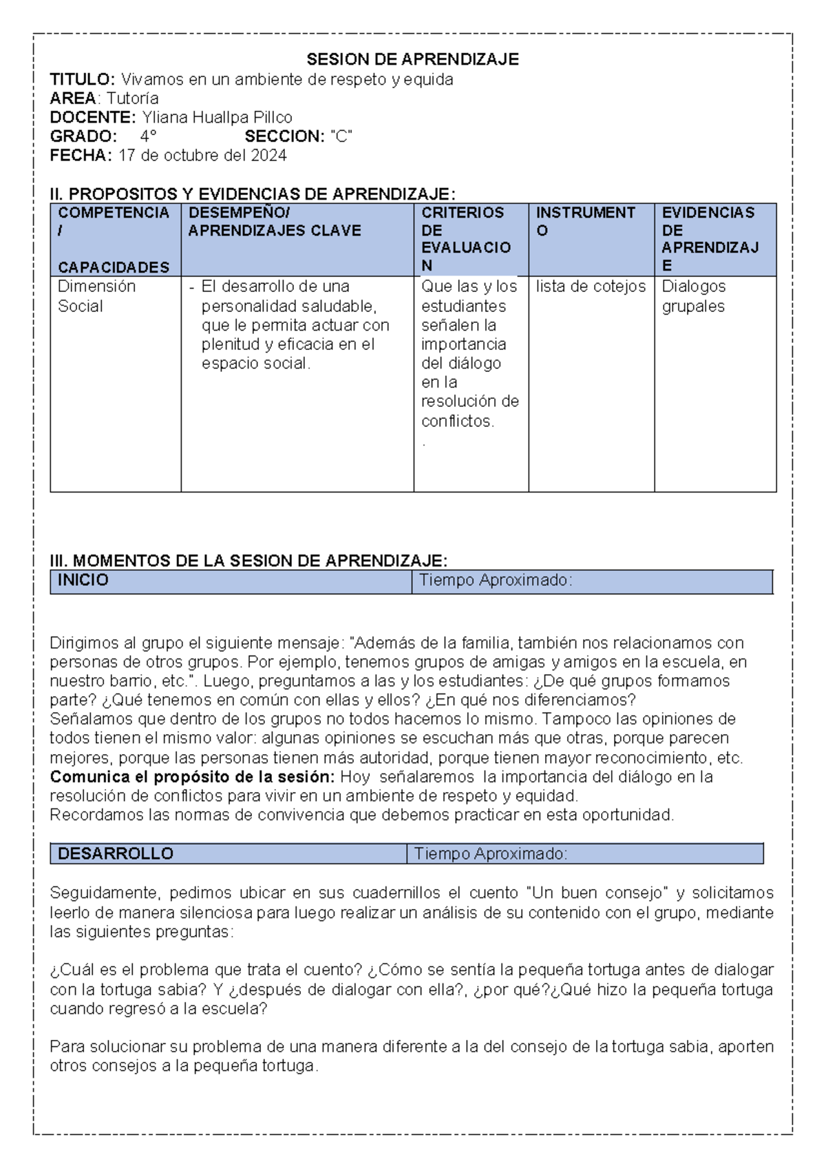 Tutoria vivmos en ambiente de respeto y equidad - SESION DE APRENDIZAJE ...