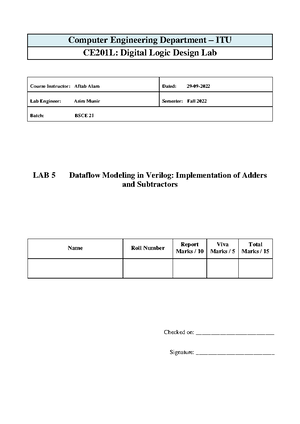 Lab 4 DLD CE21 - Digital Logic Design - Course Instructor: Aftab Alam ...