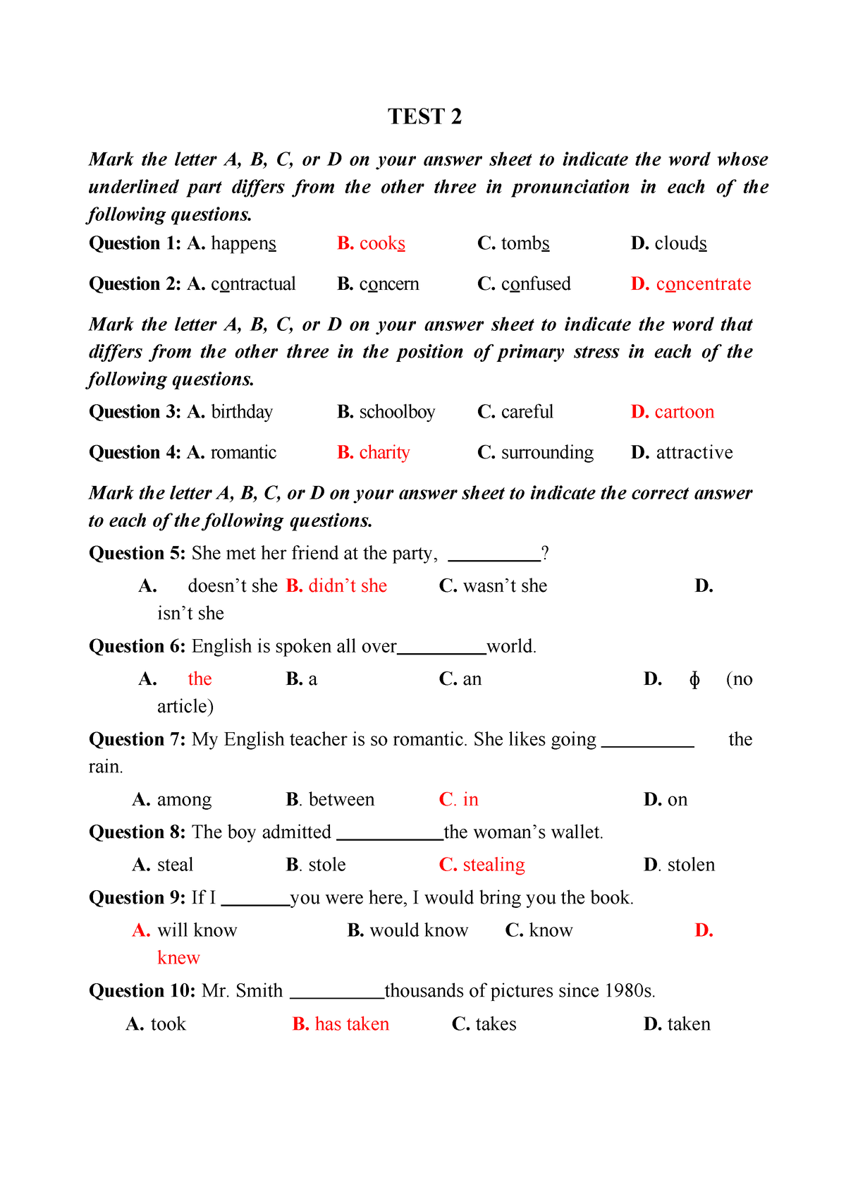 English-test-2 - English Exam Test - TEST 2 Mark The Letter A, B, C, Or ...