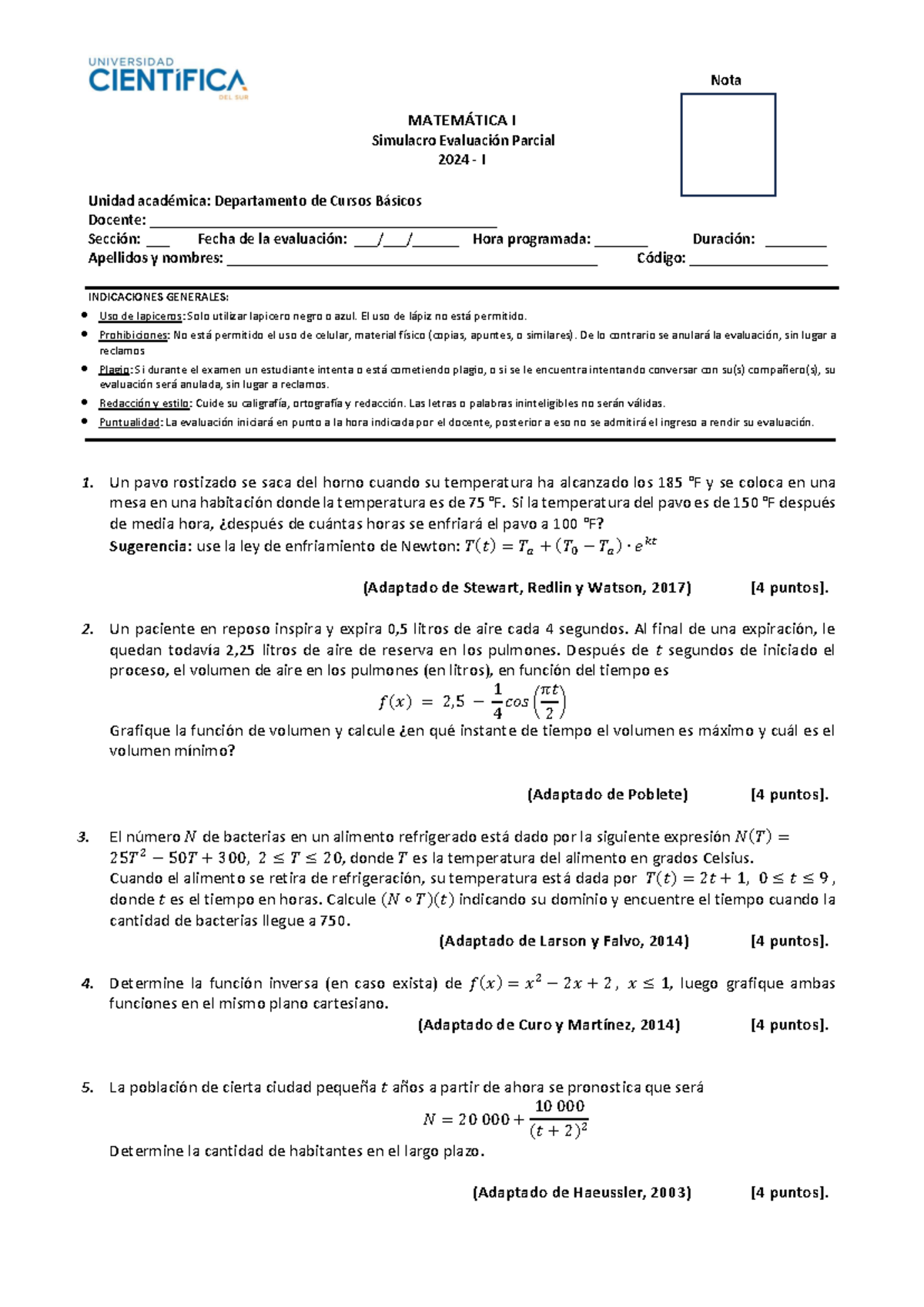 Simulacro+EP Matem%C3%A1tica+I - MATEMÁTICA I Simulacro Evaluación ...