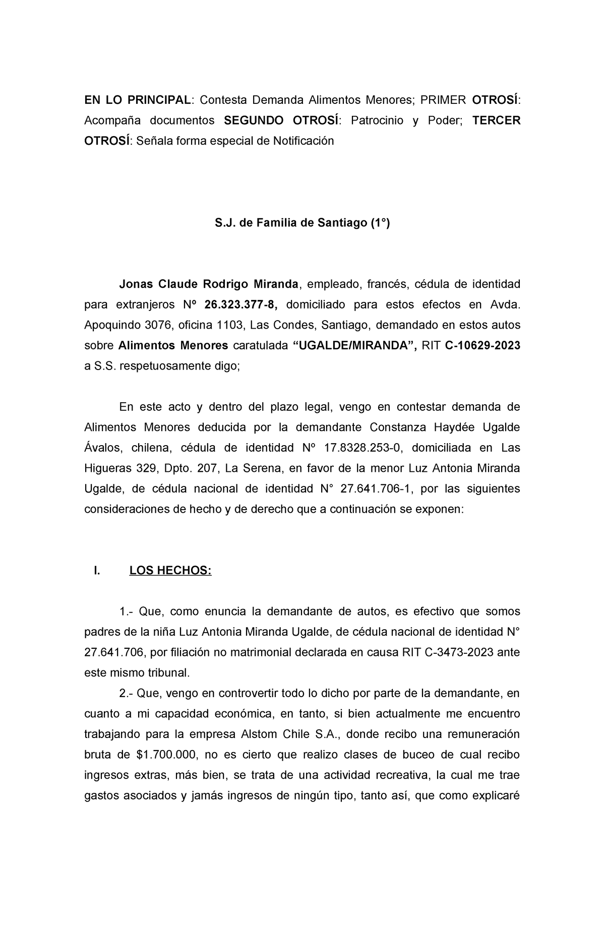 Contestacion Alimentos Menores En Lo Principal Contesta Demanda Alimentos Menores Primer 4836