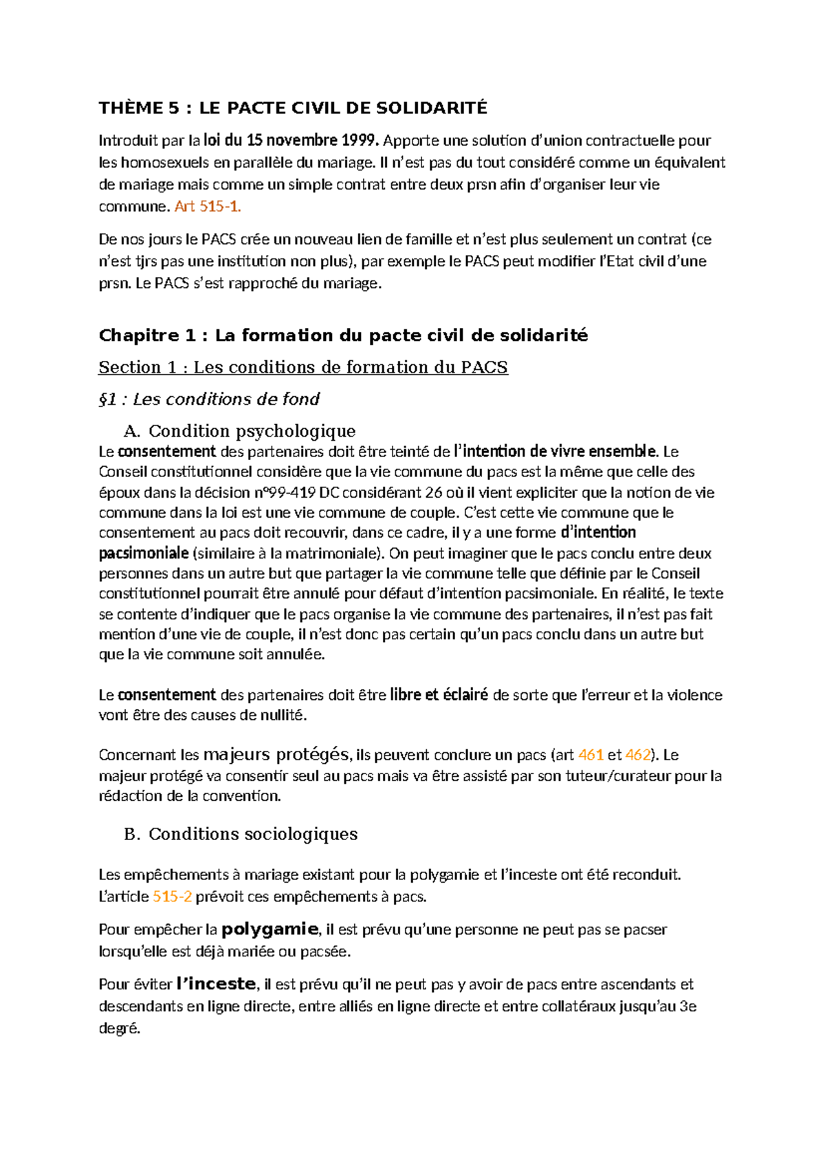 Cours sur le PACS - THÈME 5 : LE PACTE CIVIL DE SOLIDARITÉ Introduit ...