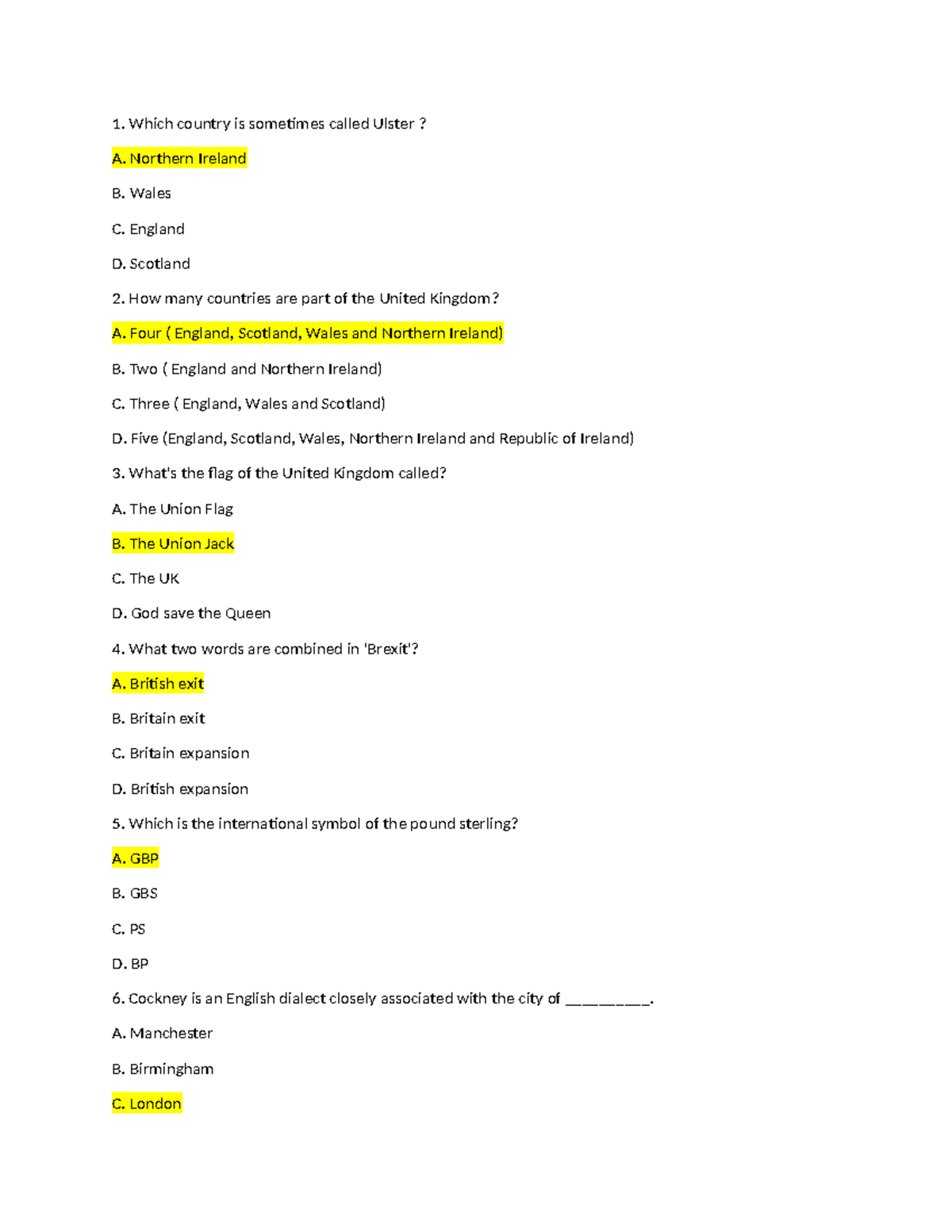 10 multiple choice Brishtish culture Which country is sometimes