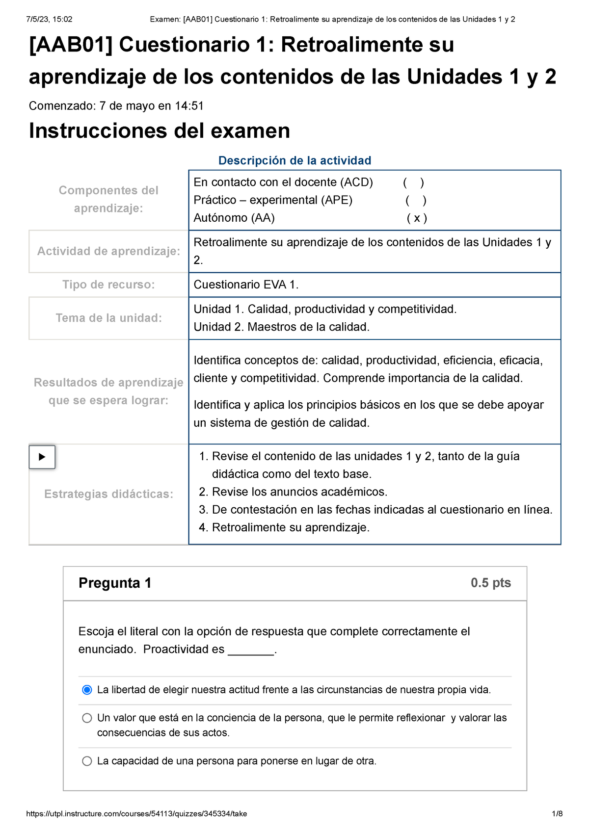 Examen [AAB01] Cuestionario 1 Retroalimente Su Aprendizaje De Los ...