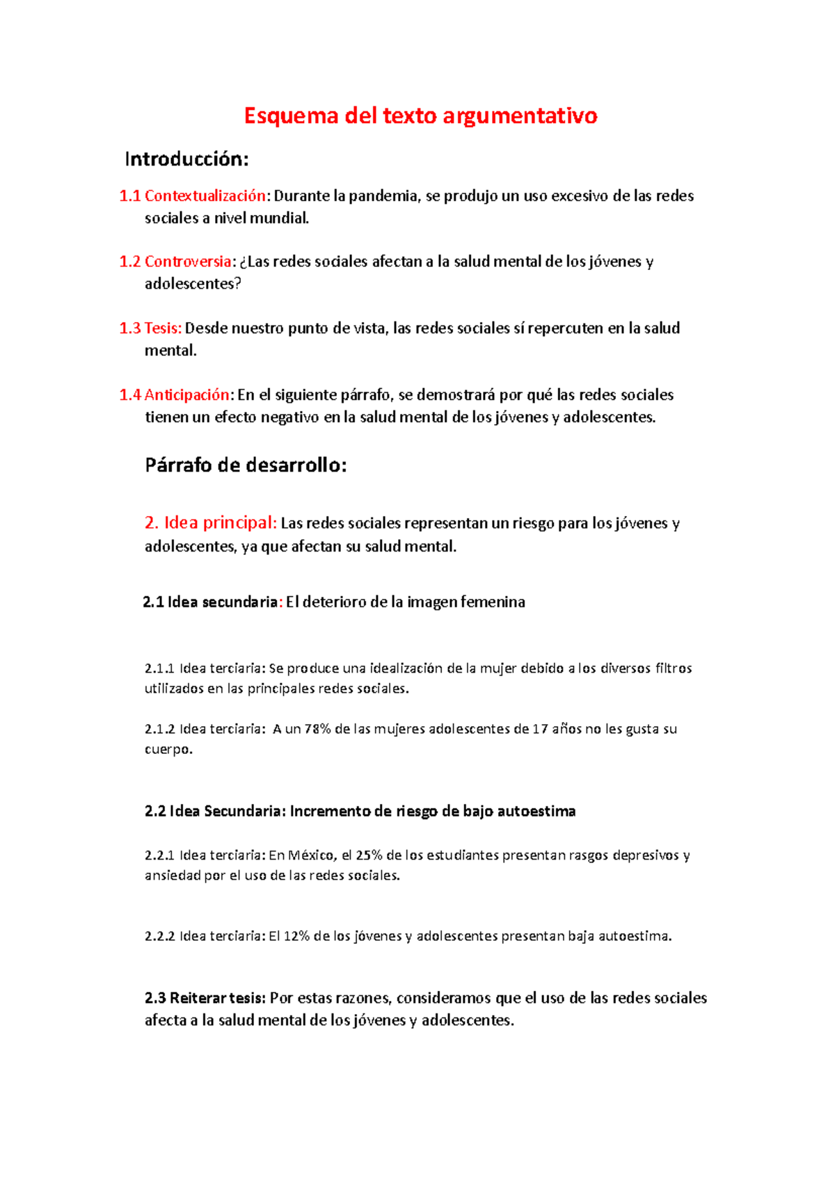 Redacción DE Textos - esquema, texto - Esquema del texto argumentativo ...