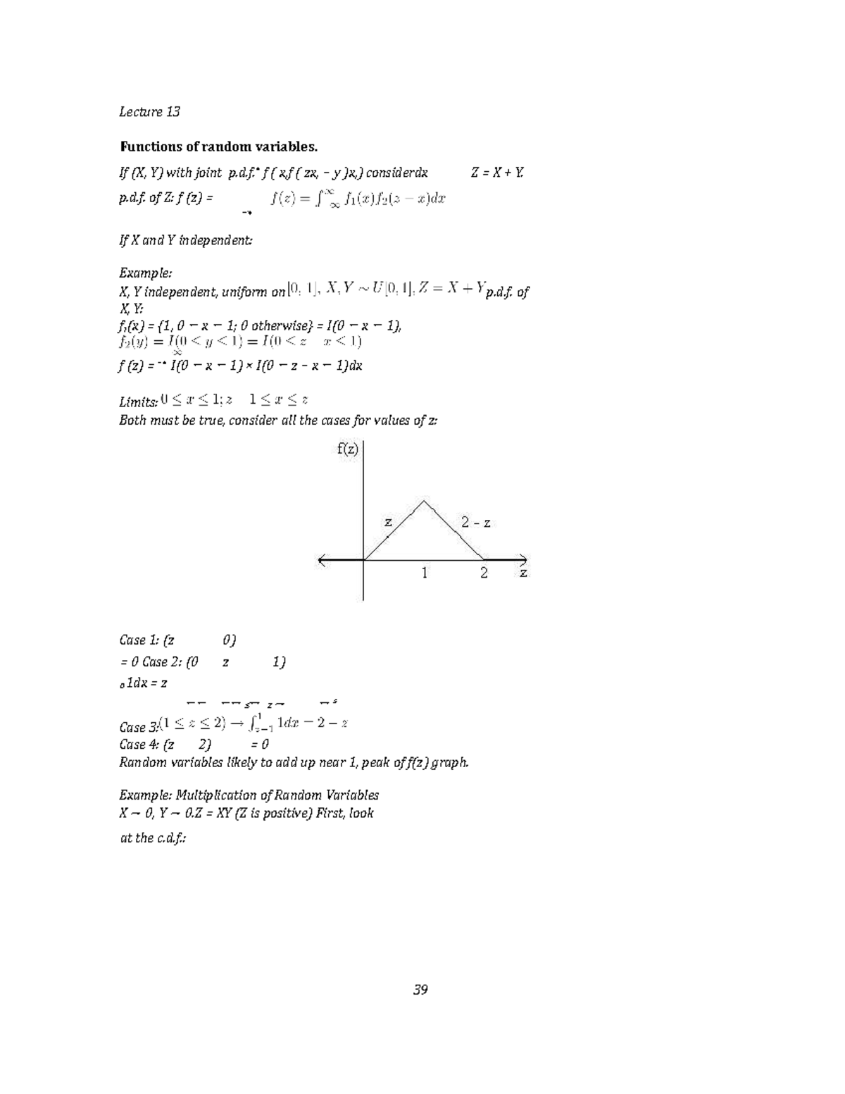 Functions of Random Variables - Lecture 13 Functions of random ...