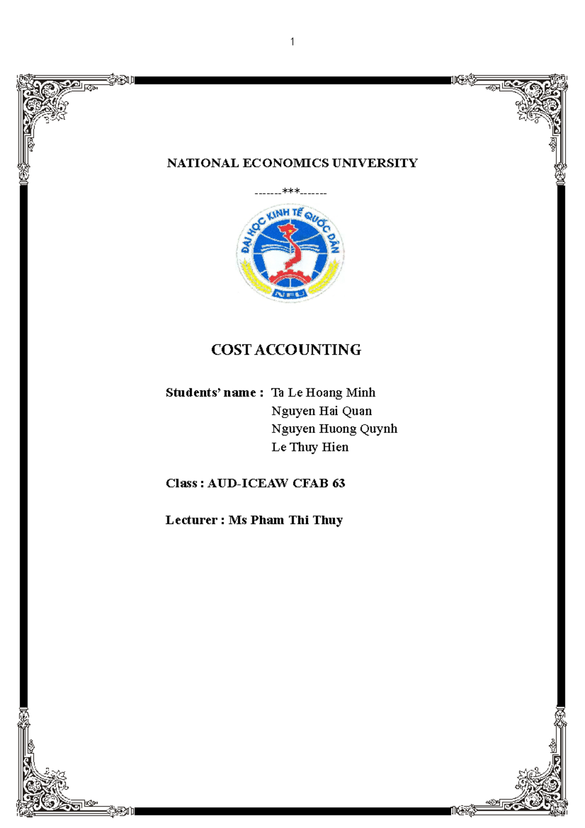 Cost-acc-real - cost accounting group assignment - NATIONAL ECONOMICS ...