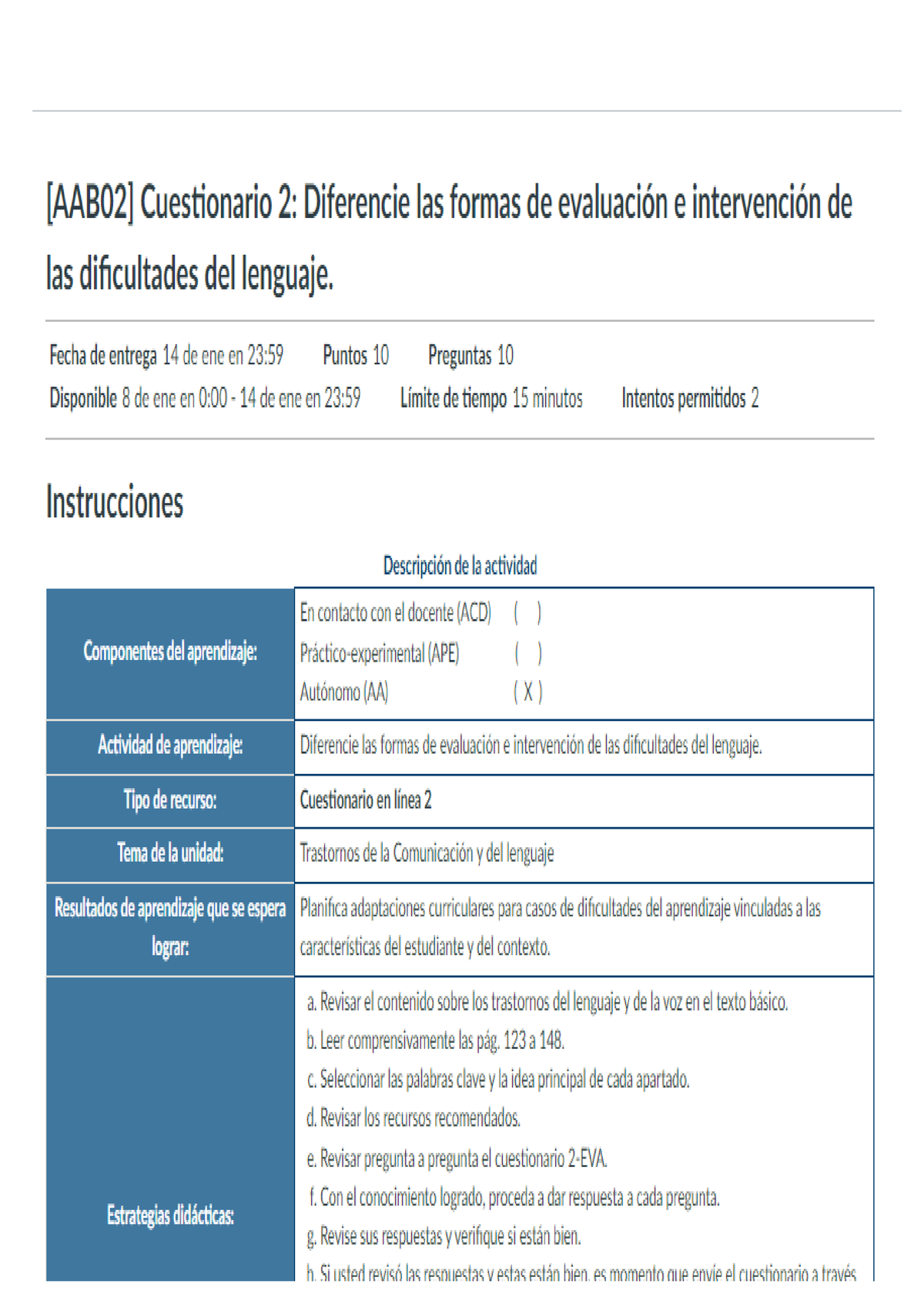 Cuestionario 2 Adaptaciones Curriculares - Studocu