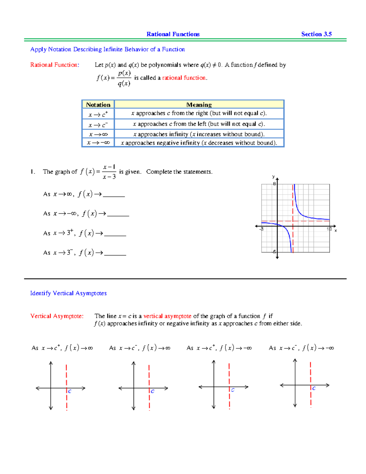 CAT LEC 3.5 Rational Functions - Rational Functions Section 3. Apply ...