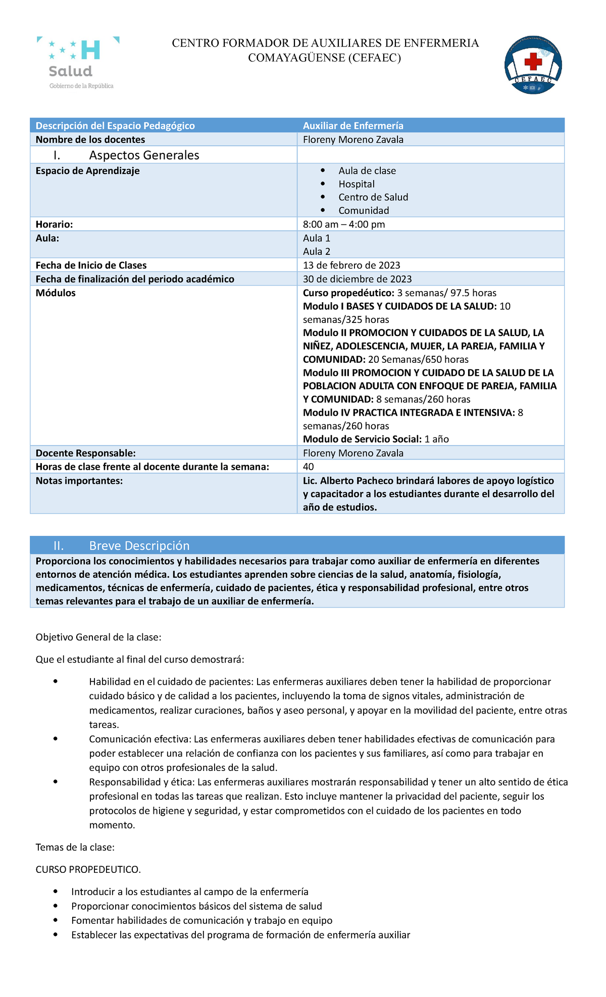 Silabo Cefaec - Contenido de Clases - CENTRO FORMADOR DE AUXILIARES DE ...