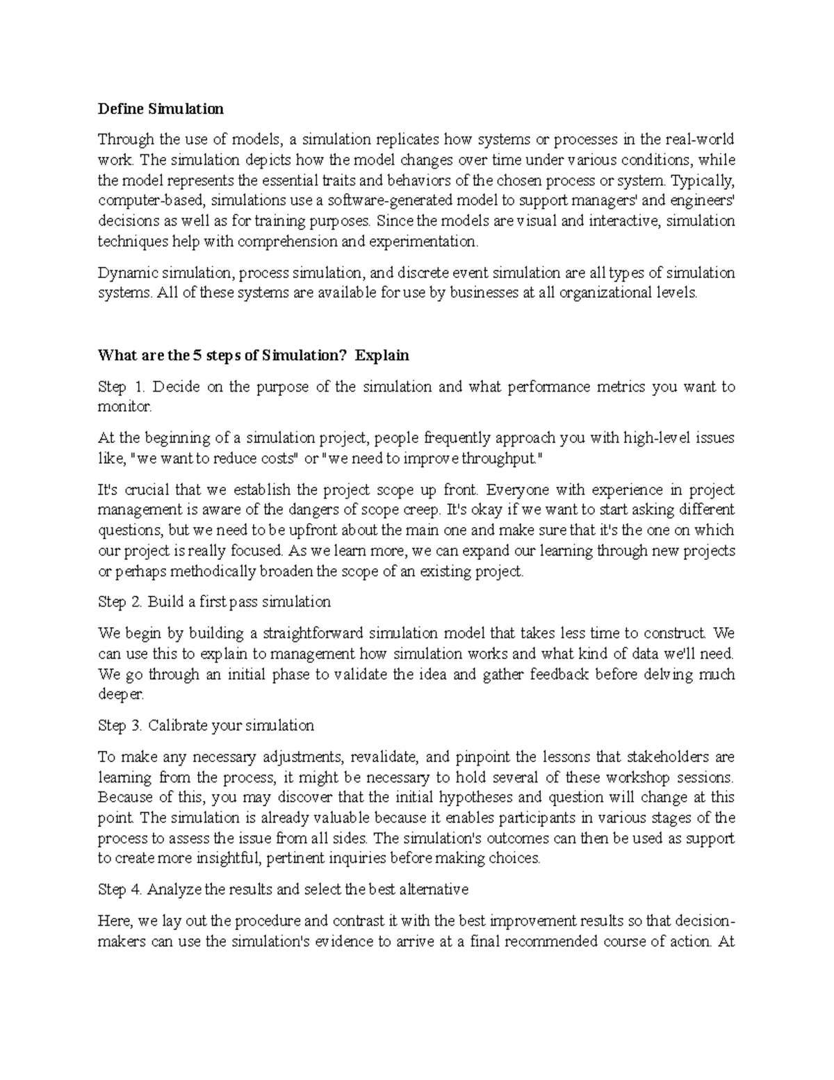 Define Simulation MANAGEMENT SCIENCE Define Simulation Through the