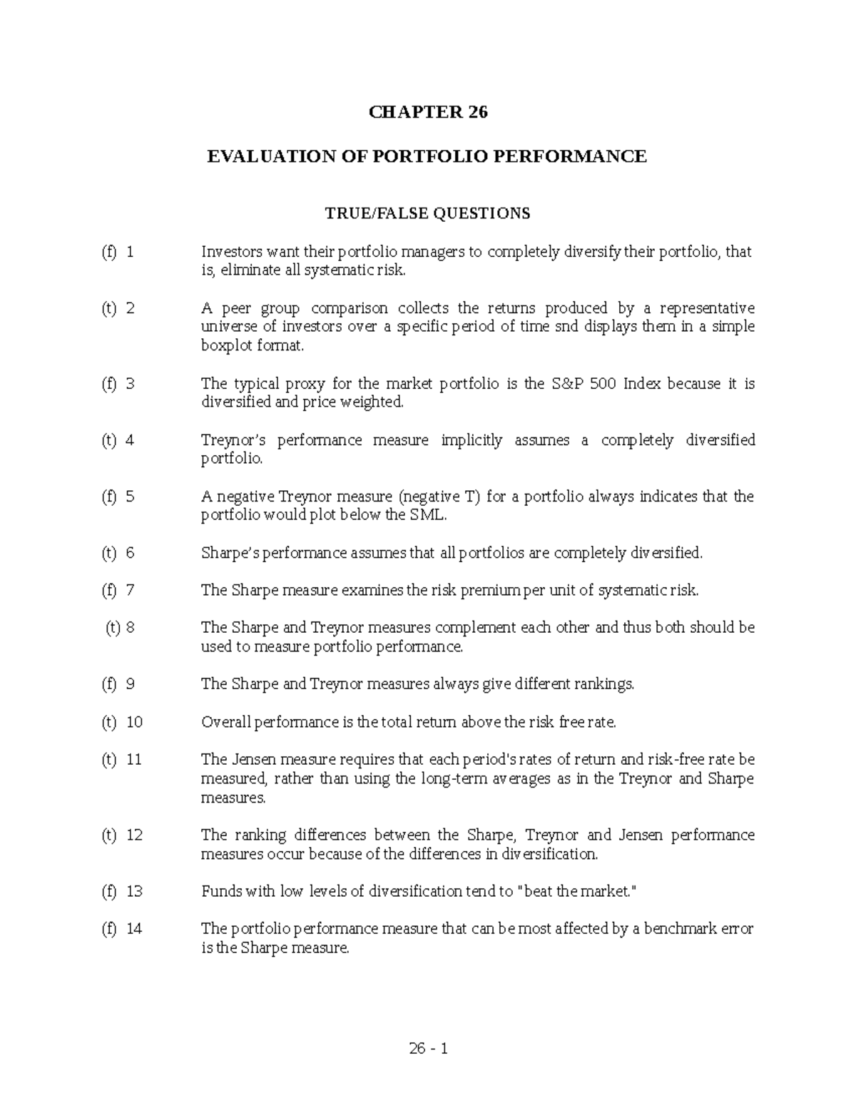 1 - Summary Managment - CHAPTER 26 EVALUATION OF PORTFOLIO PERFORMANCE ...