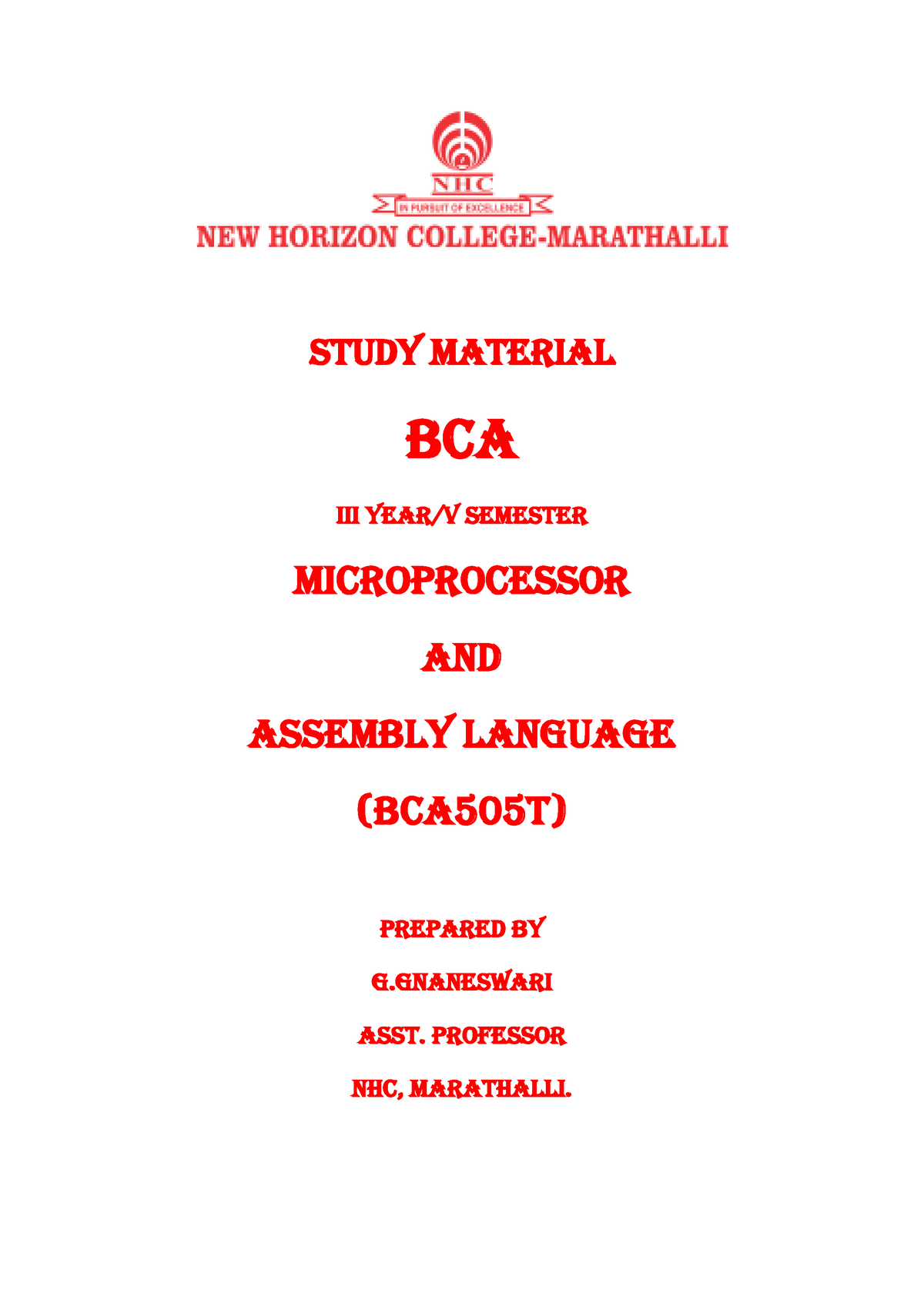 5 SEM - Microprocessor Assembly Language - STUDY MATERIAL BCA III YEAR ...