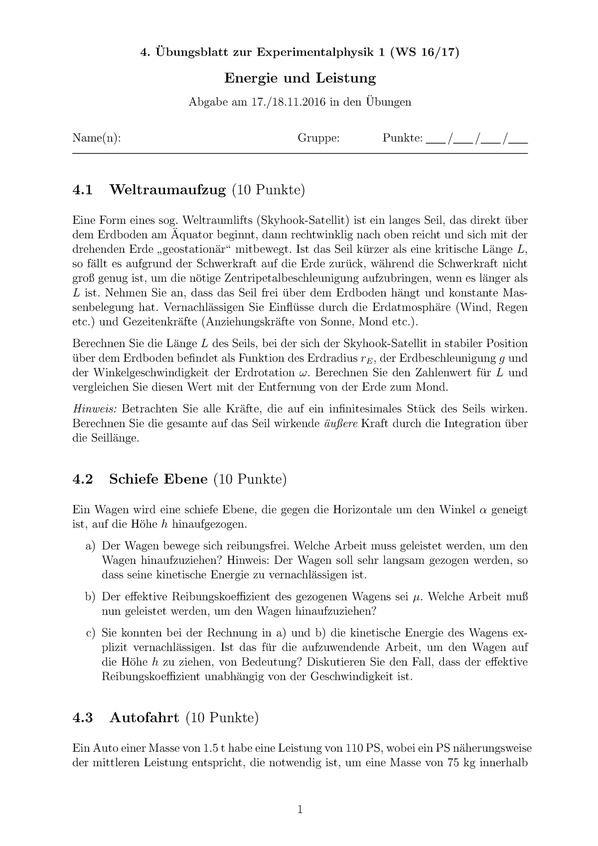 Blatt 04 - Wintersemester 2016/17, Prof. Dr. Hans-Christian Schultz ...