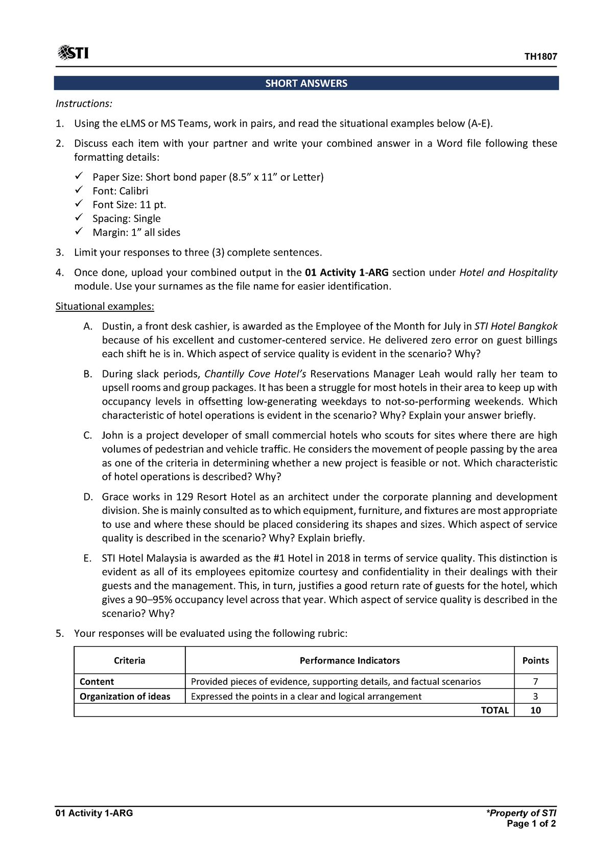 01 Activity 1-ARG - Bdsbsdbcbcx - TH 01 Activity 1-ARG *Property Of STI ...