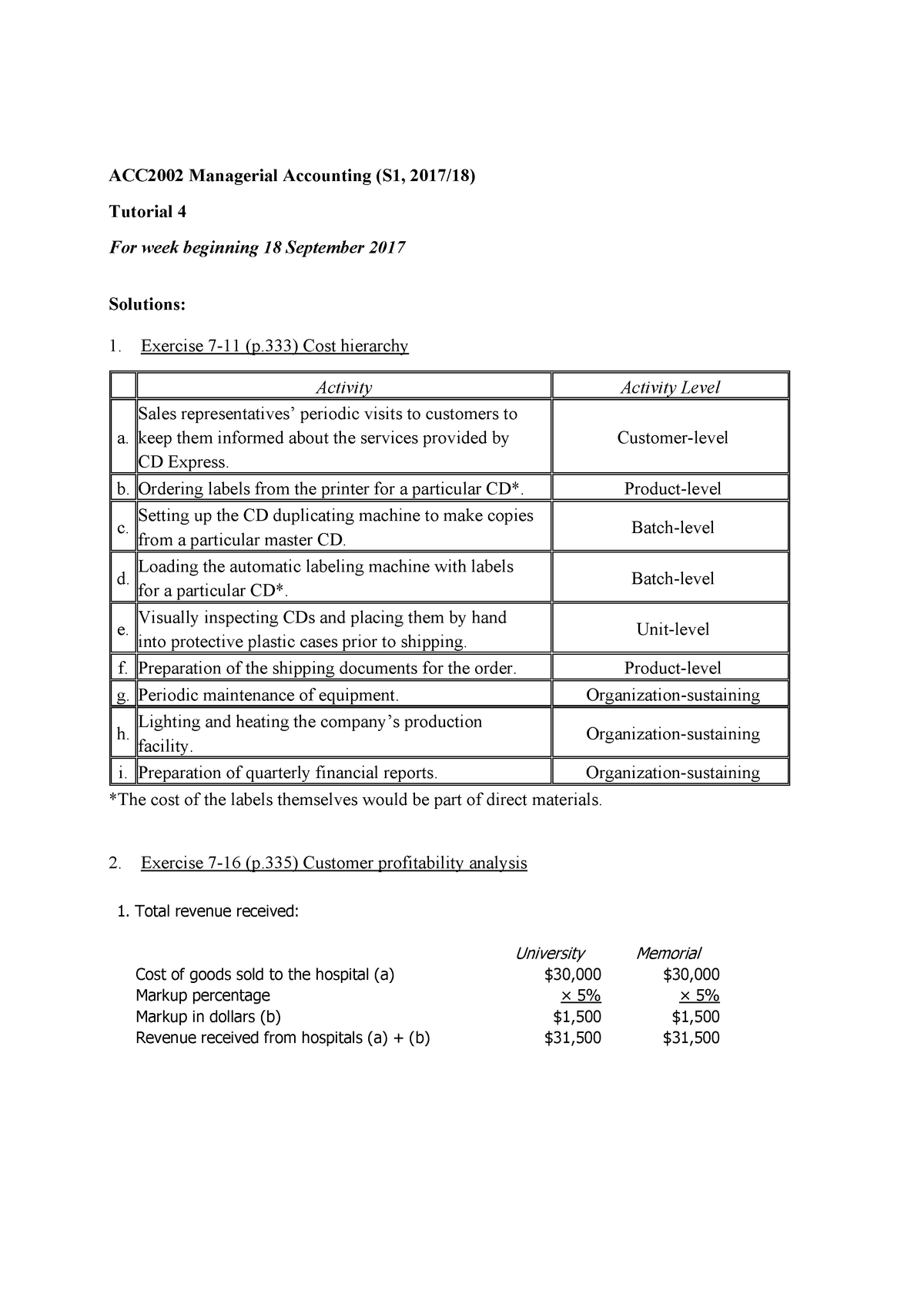 Tutorial 4 S1 2017-18 ABC Solutions - ACC2002 Managerial Accounting (S1 ...