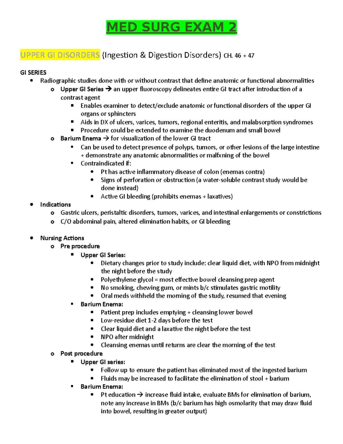 MED SURG EXAM 2 - Review Of The Gastrointestinal Disorders (including ...