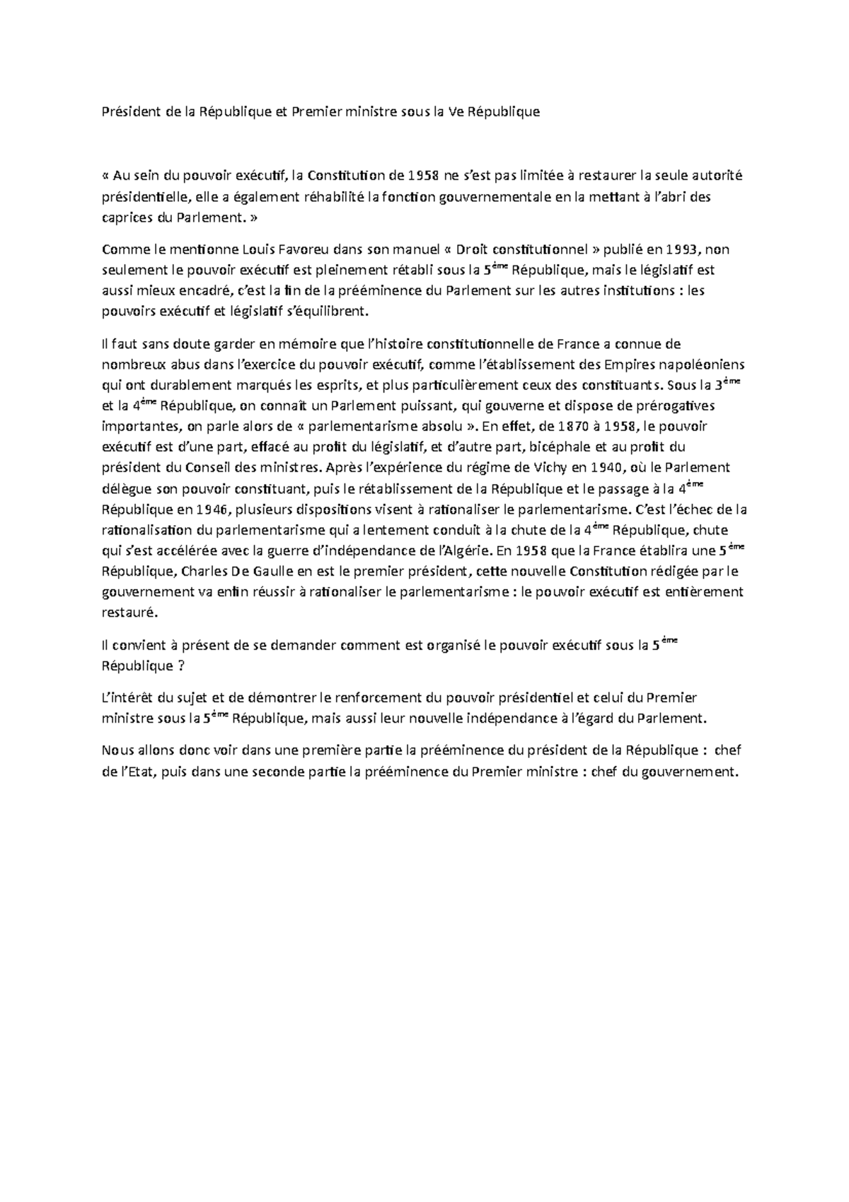 Président de la République et Premier ministre sous la Ve République ...