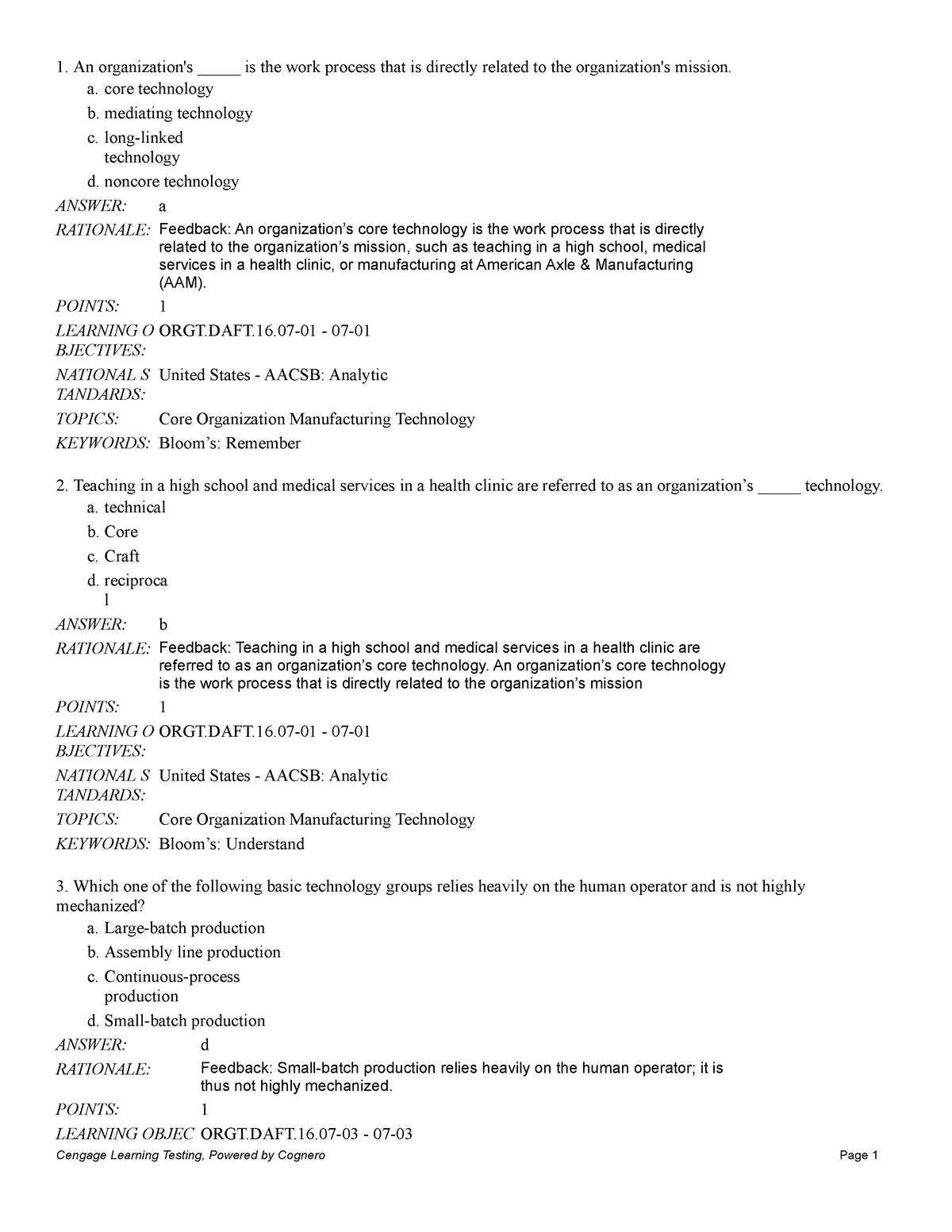 Chapter 7 Manufacturing AND Service Technologies - An Organization's ...