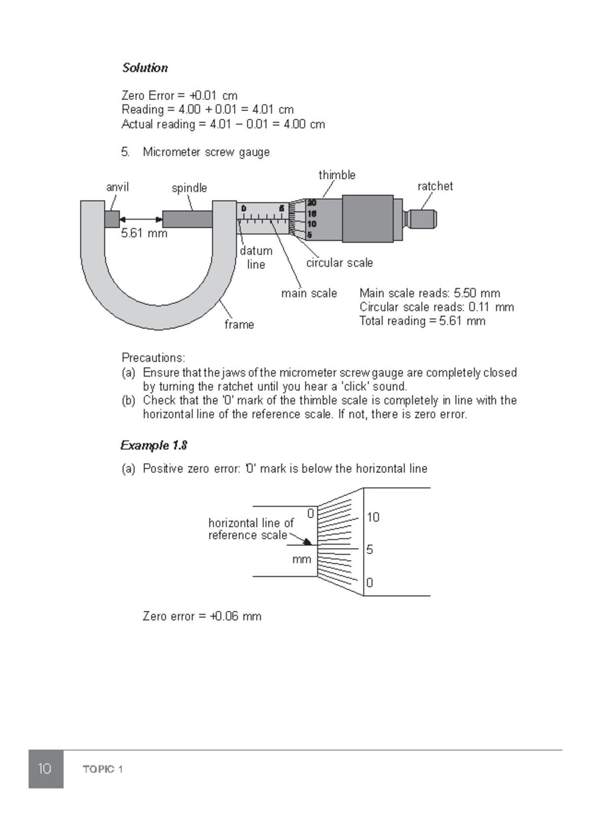 16 - Hello - 10 TOPIC 1 Solution Zero Error = +0 cm Reading = 4 + 0 = 4 ...