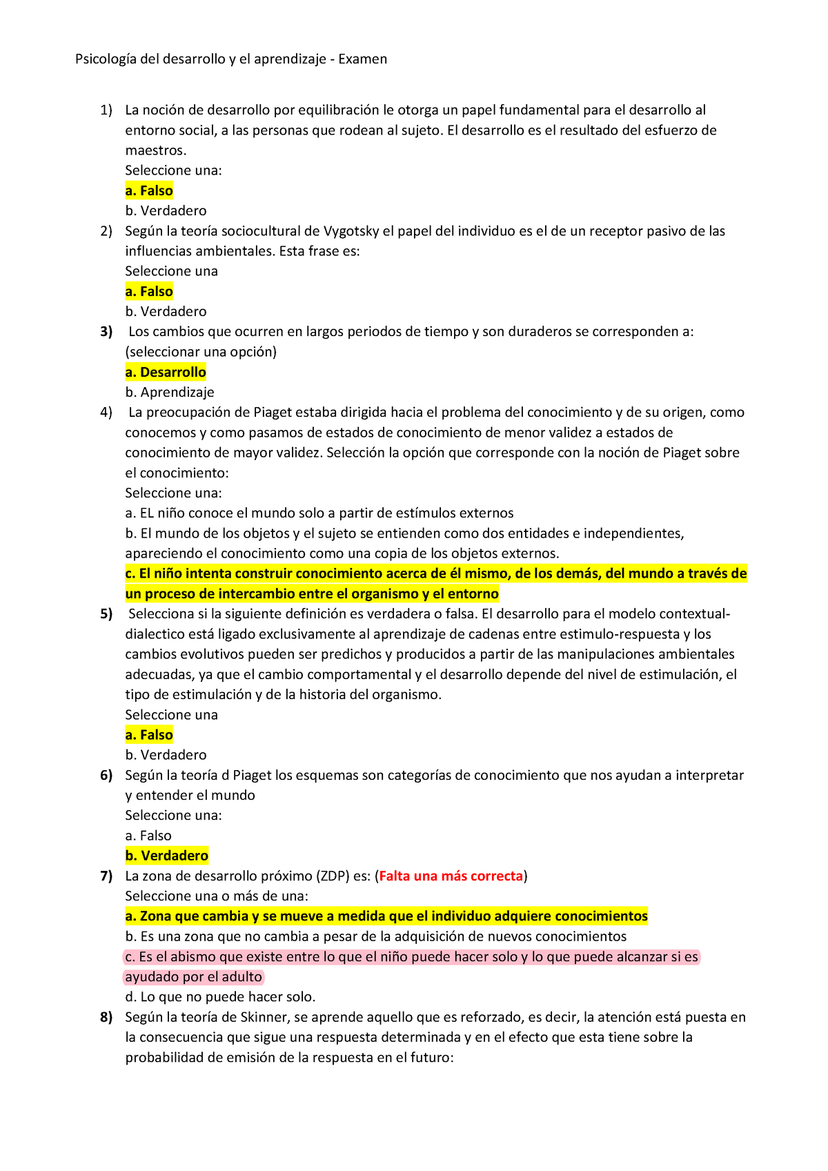 Examen Psicologia Del Desarrollo Y El Aprendizaje Psicolog A Del Desarrollo Y El Aprendizaje