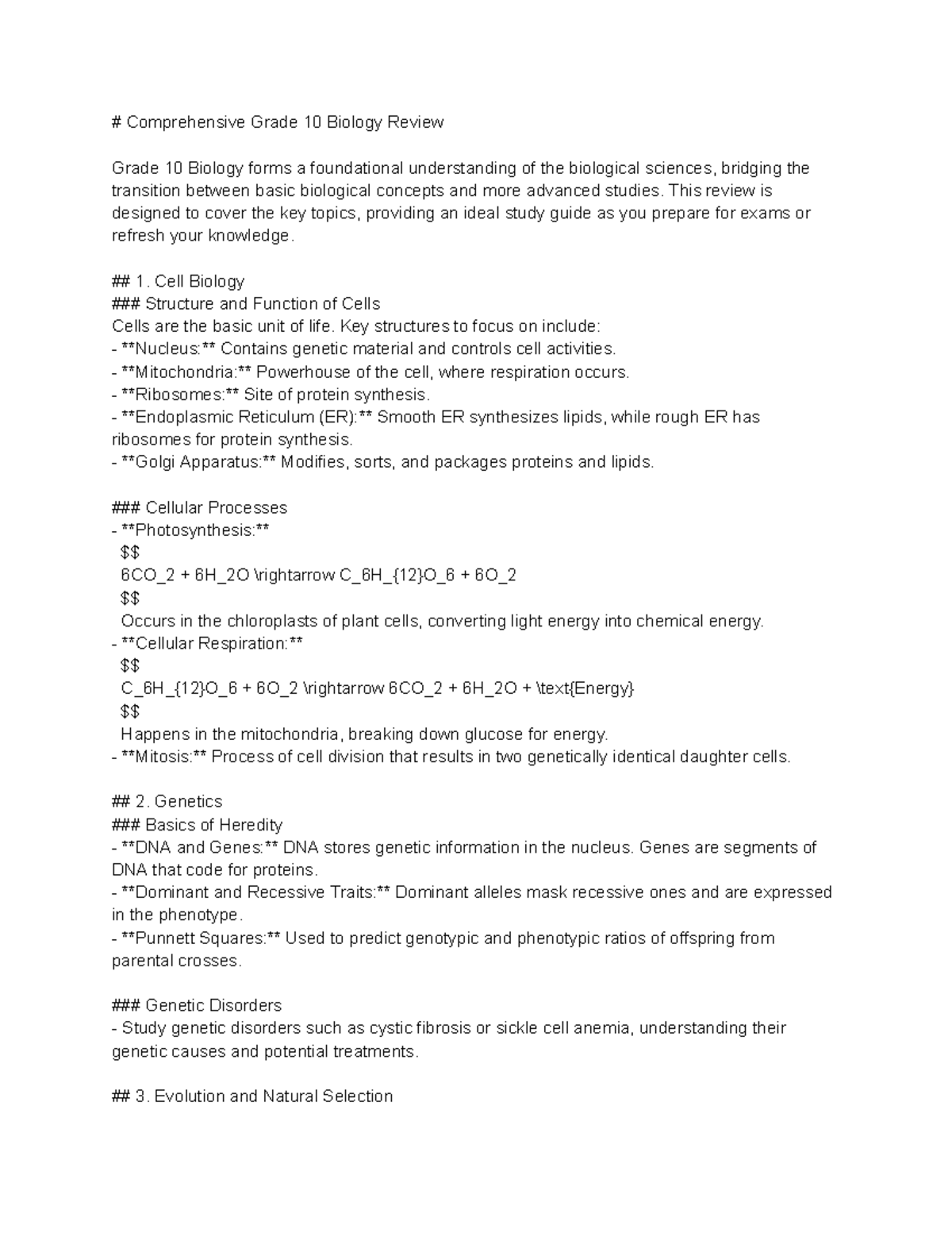 Upload - Comprehensive Grade 10 Biology Review Grade 10 Biology Forms A ...