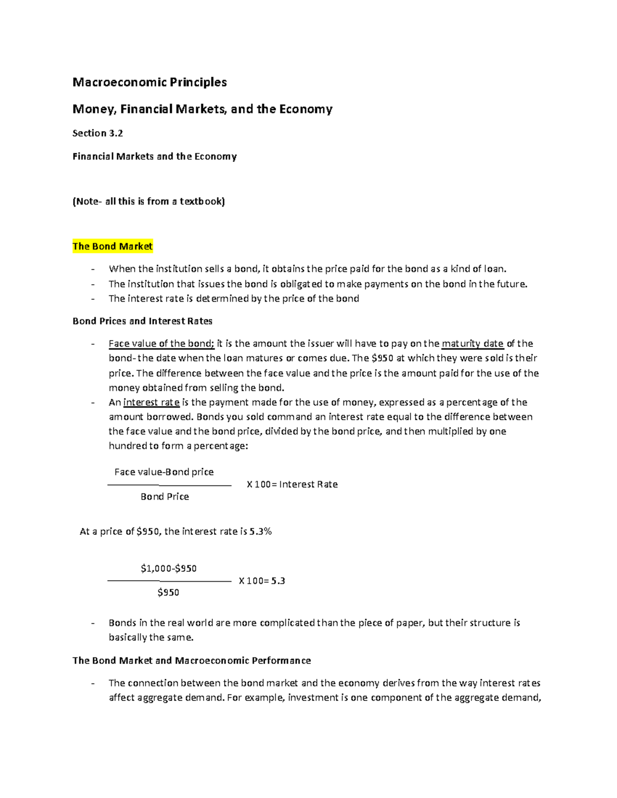 Macro 3.2 Notes - Macroeconomic Principles Money, Financial Markets ...