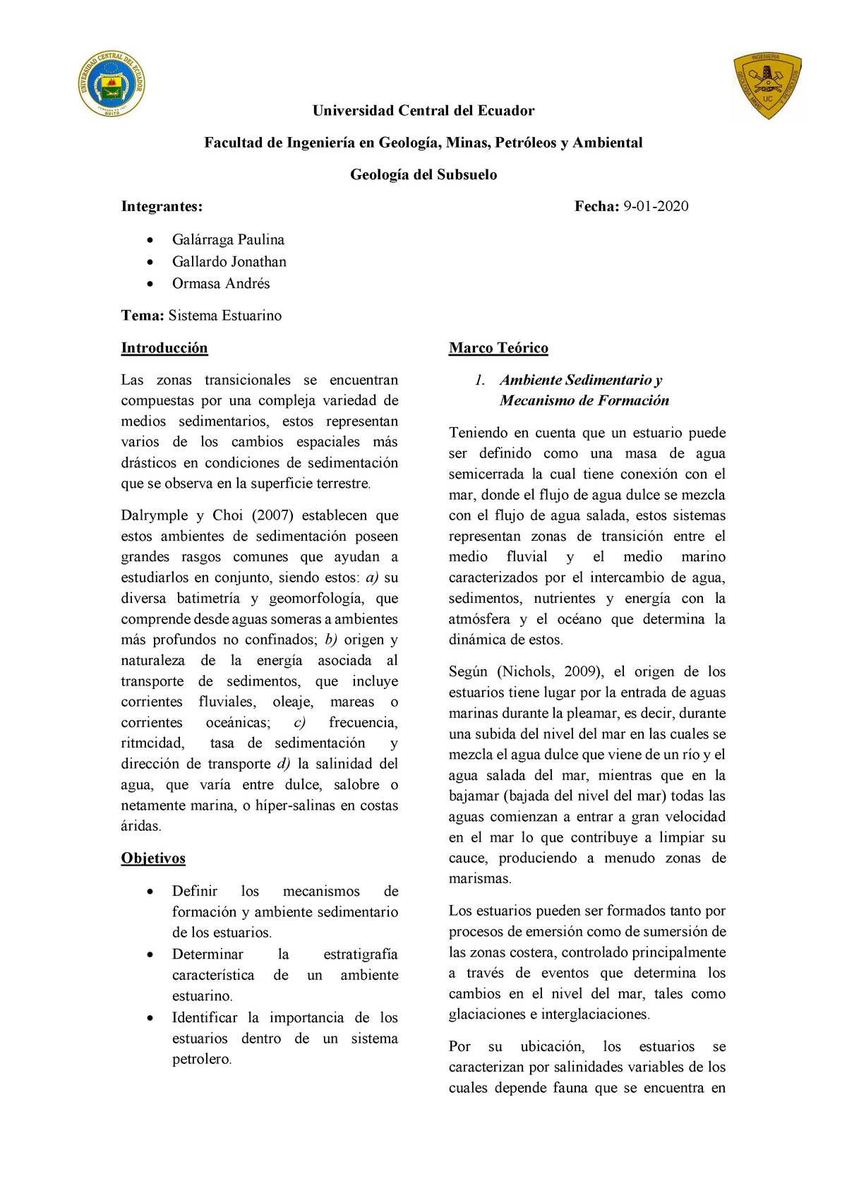 Estuarios informe - Universidad Central del Ecuador Facultad de ...