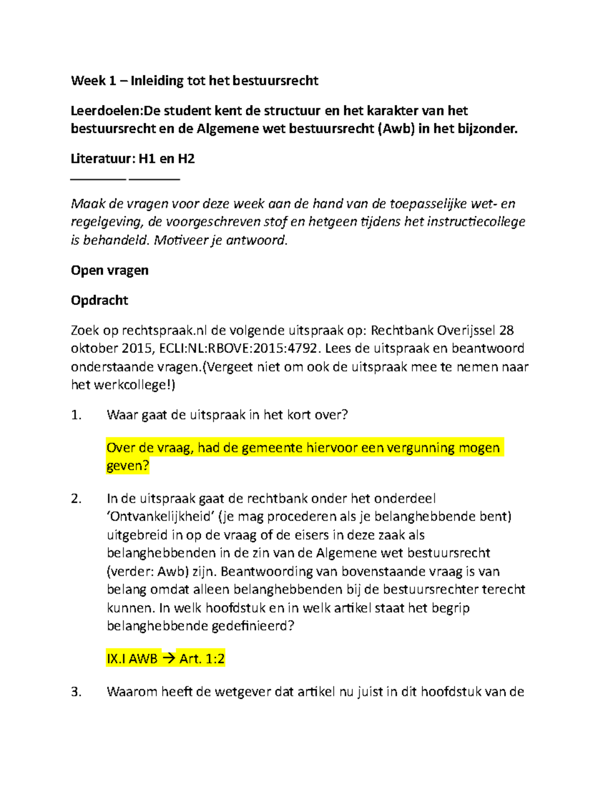 Bestuursrecht Huiswerk - Week 1 – Inleiding Tot Het Bestuursrecht ...