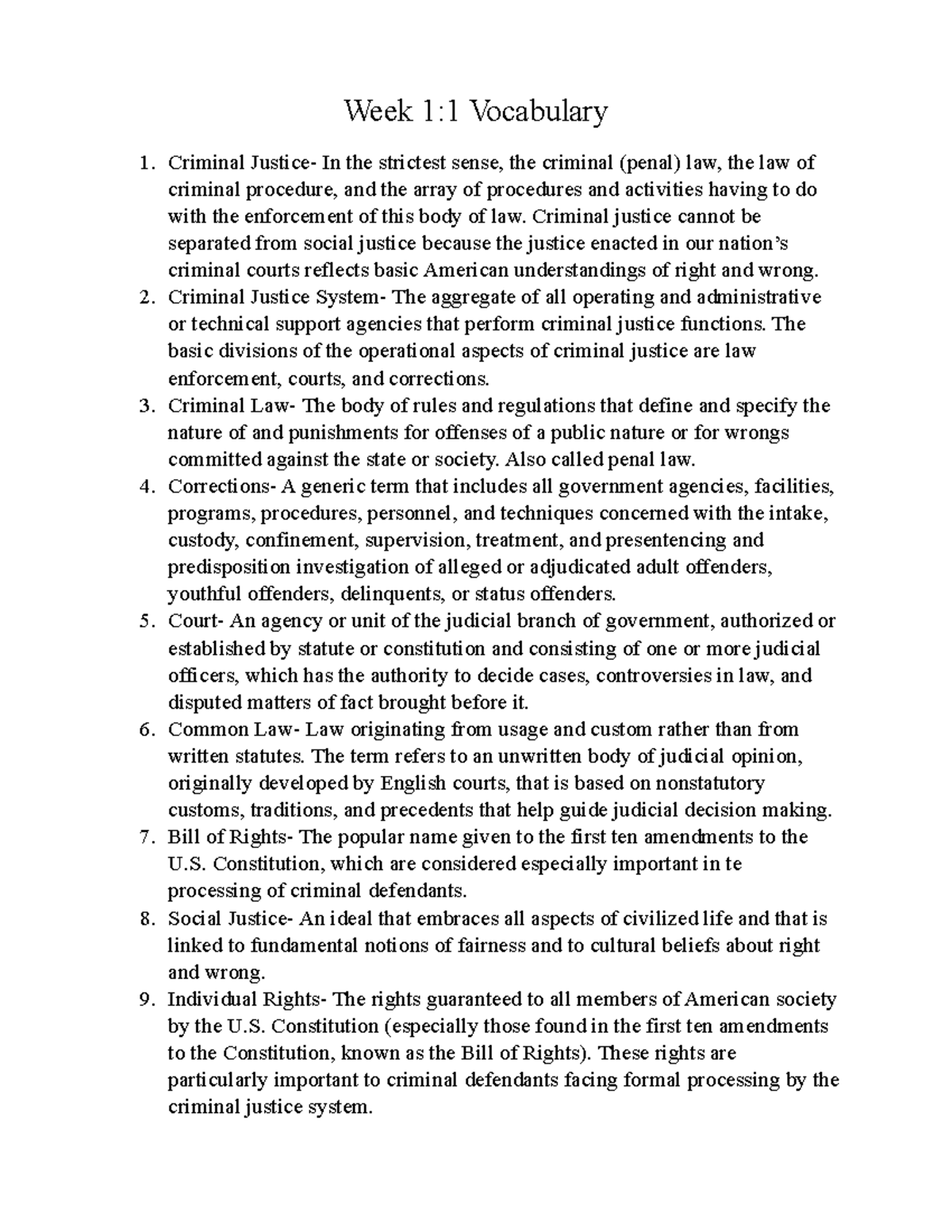CRJU103 Week 1.1 Vocabulary - Week 1:1 Vocabulary Criminal Justice- In ...