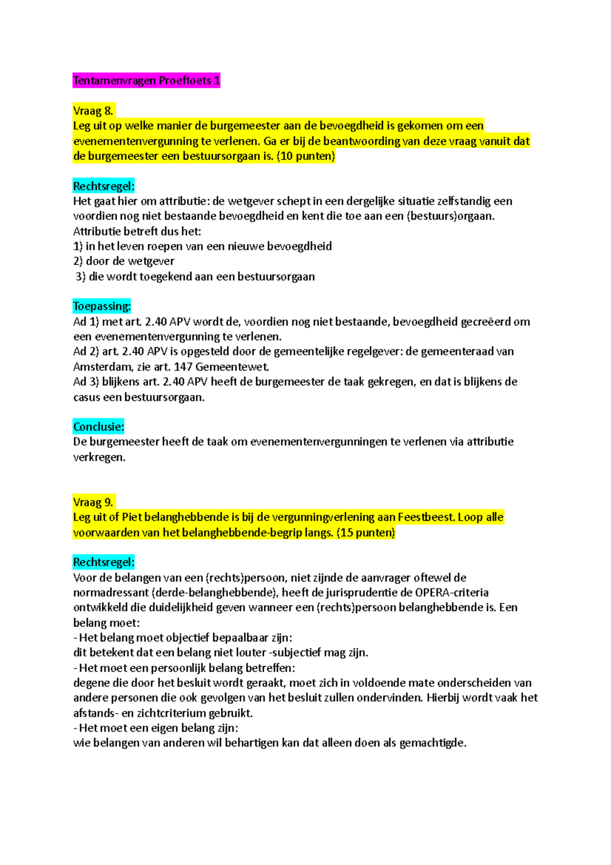 Oefententamen Bestuursrecht Her - Tentamenvragen Proeftoets 1 Vraag 8 ...