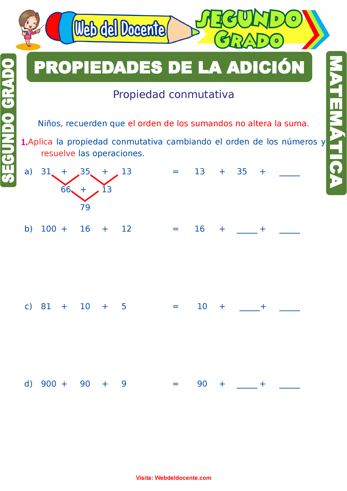 Propiedades De La Adición Para Segundo Grado De Primaria Propiedad Conmutativa Niños 0005